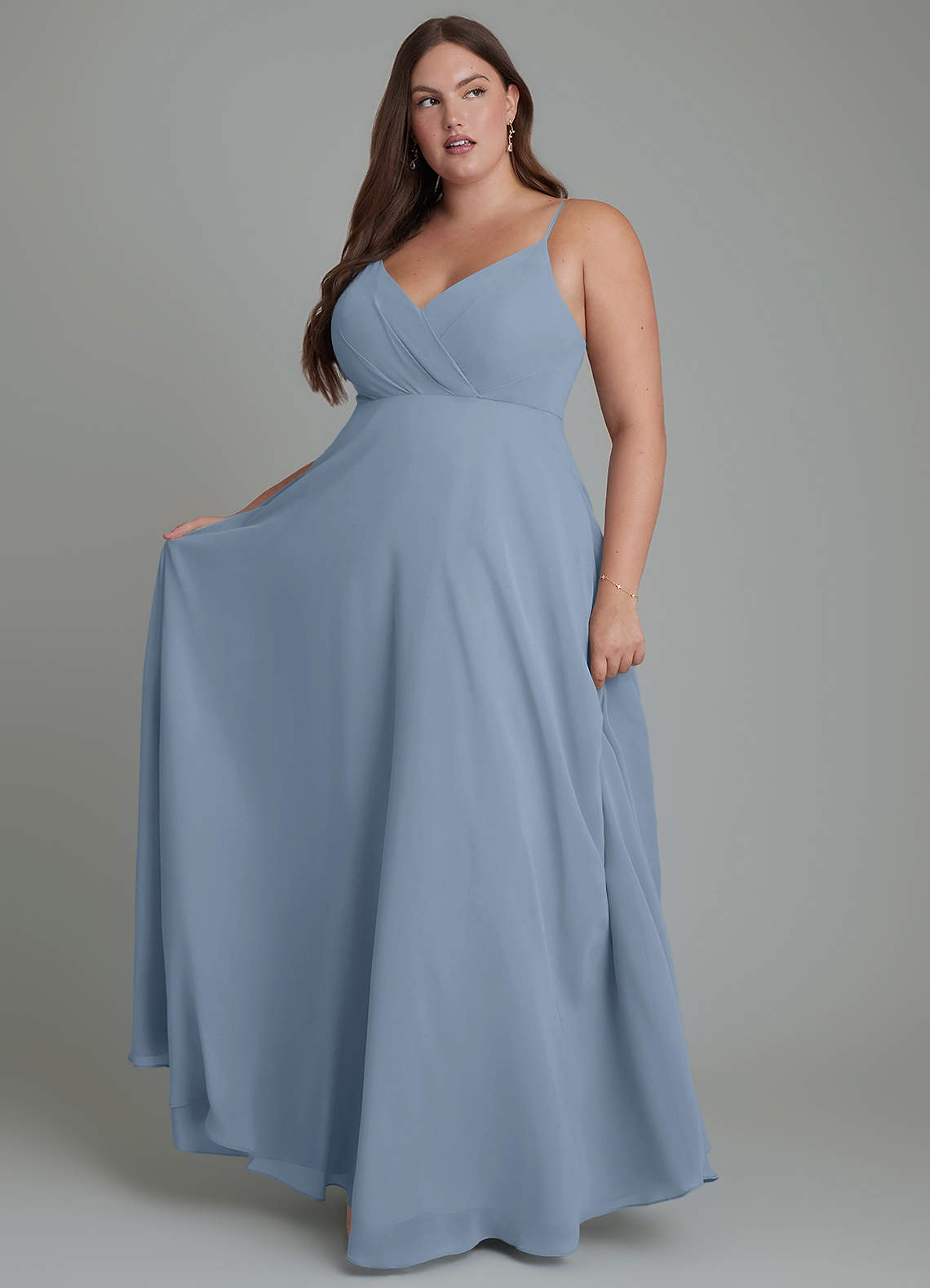 Azazie Amani Abiti da Damigella Abito A-Line in Chiffon Plissettato Blu Polveroso image1