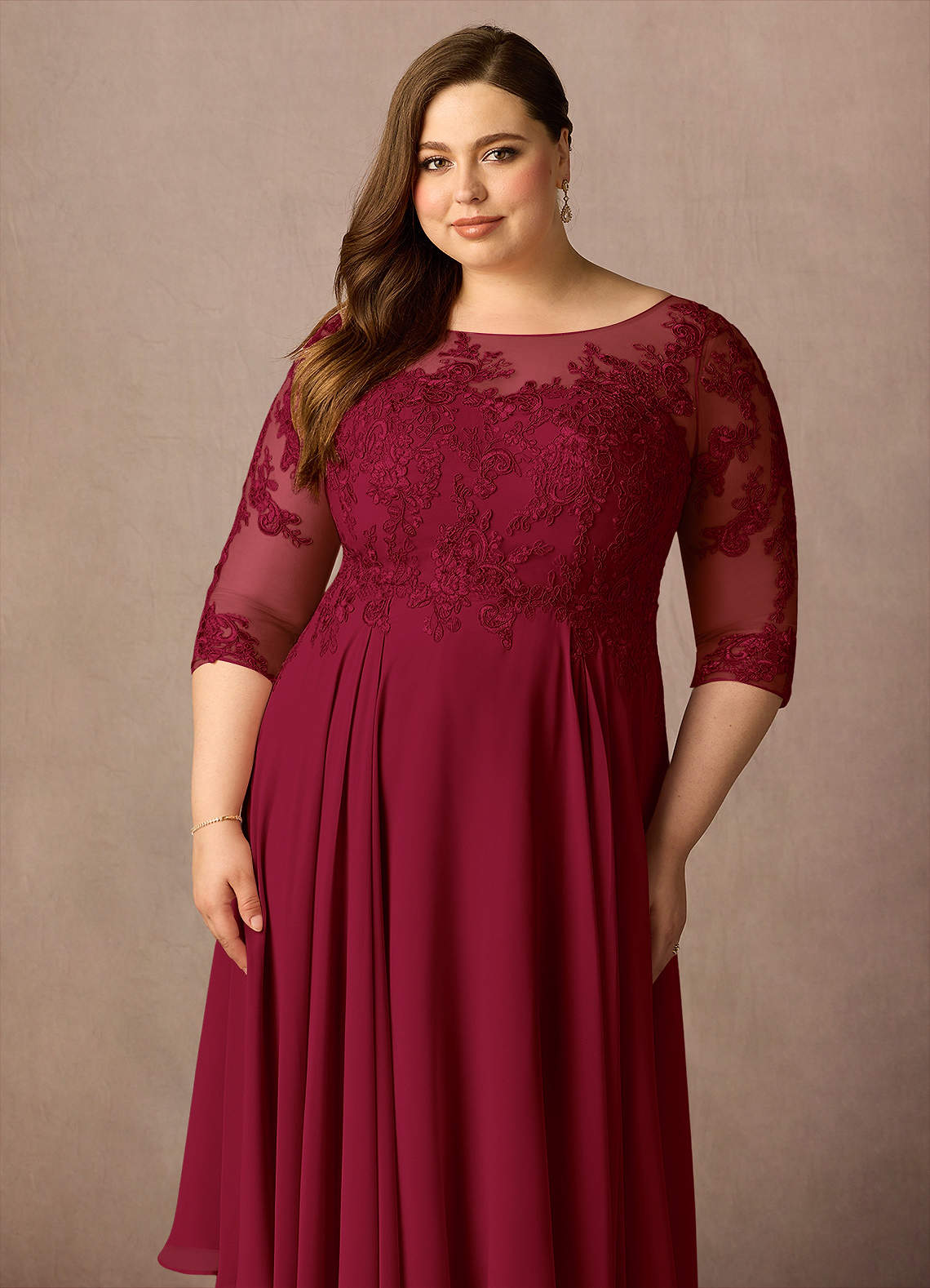 Azazie Marge Kleider für die Brautmutter A-Linie Schaufel Spitze Chiffon Kleid Burgunderrot image12