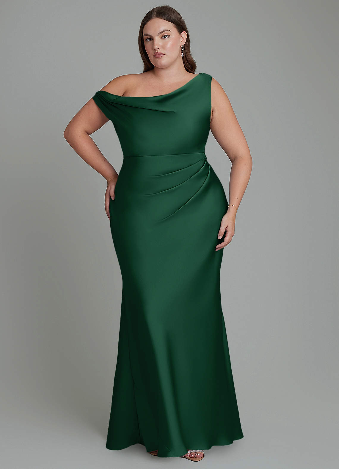 plus size dark green bridesmaid dresses Azazie Mermaid One-Shoulder Floor-Length Stretch Satin Black Beach Dresses | k9120 shoulder neckline Size:US 8 / UK12
