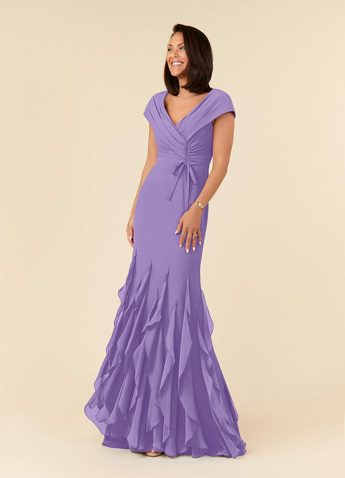 Azazie Bailora Abiti per la Madre della Sposa Abito Sirena in Chiffon Increspato Tahiti image1