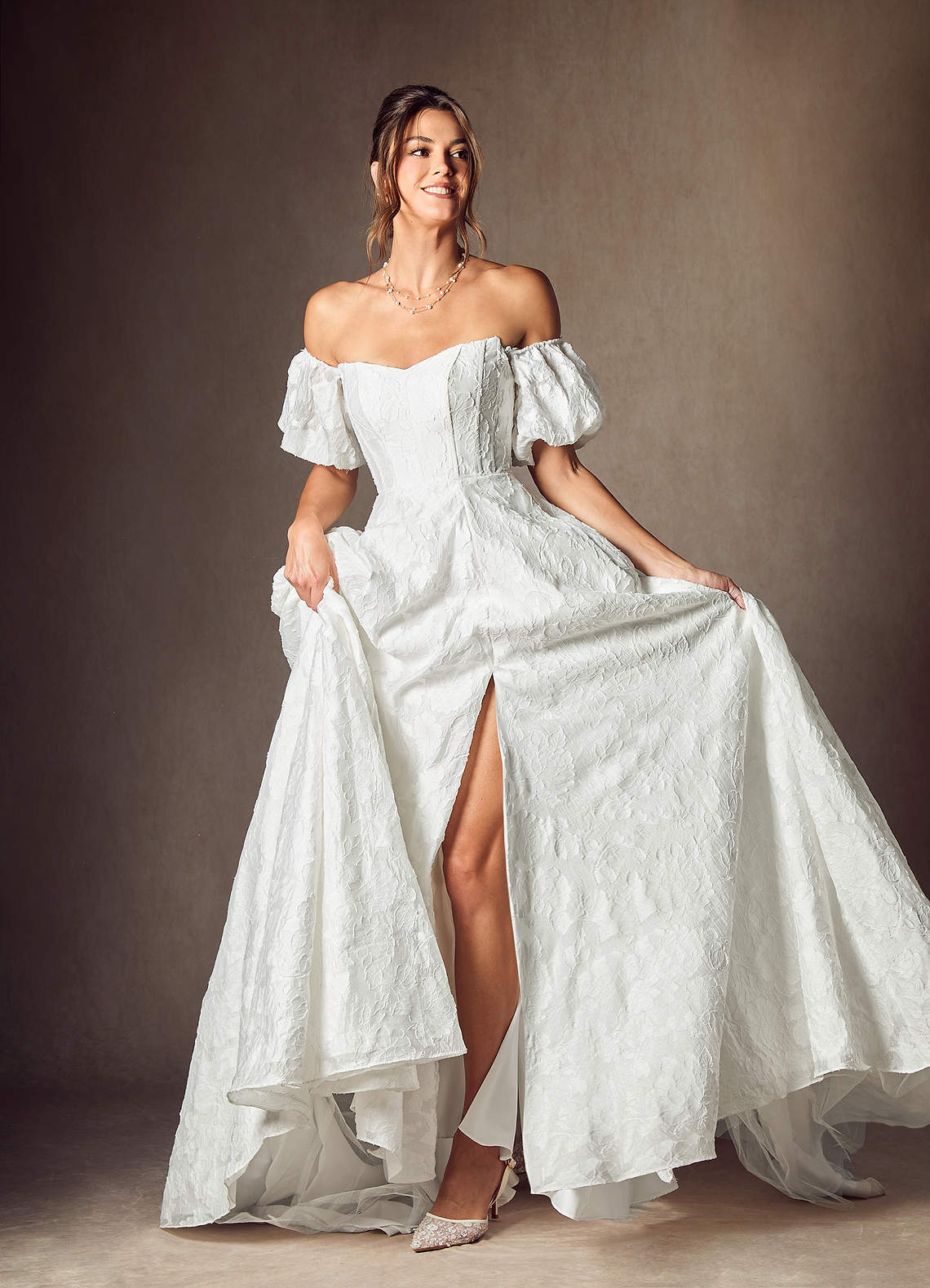 Azazie Gladiola Wedding Dresses Diamond White Ball-Gown Sweetheart Neckline Floral Burnout Jacquard Dress image8