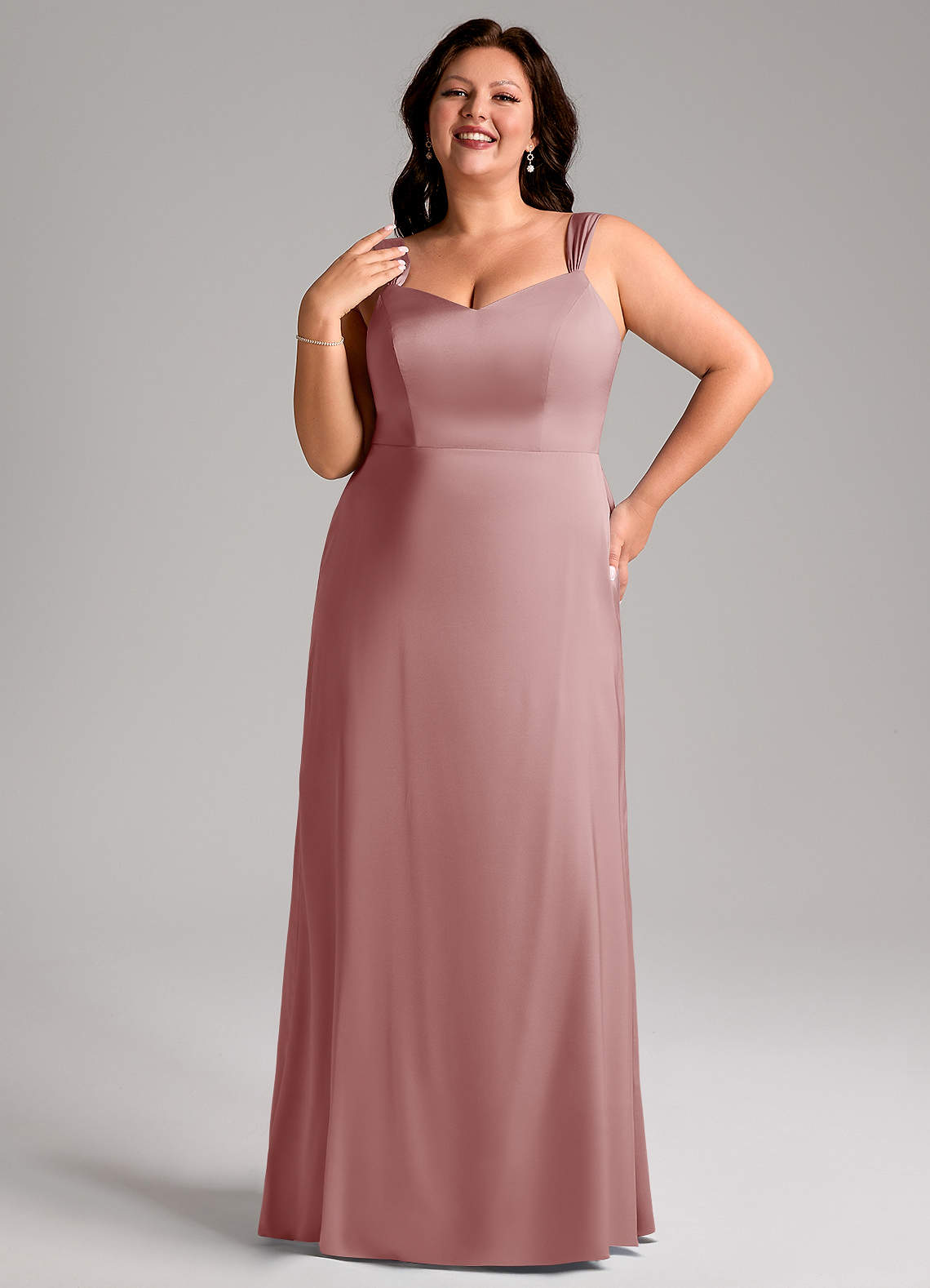 Azazie Denice Bridesmaid Dresses Dusty Rose Sheath Pleated Stretch Satin Dress image9