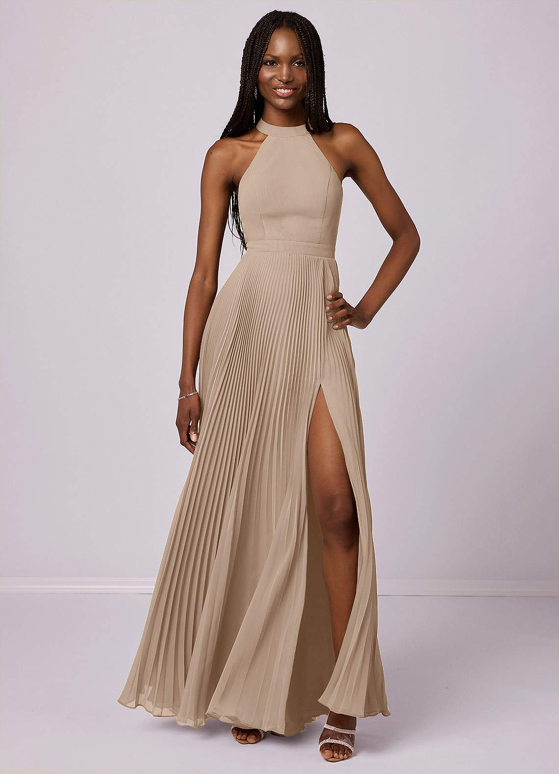 Barbie ♥ Azazie Bridesmaid Dresses Taupe A-Line Pleated Chiffon Dress image1