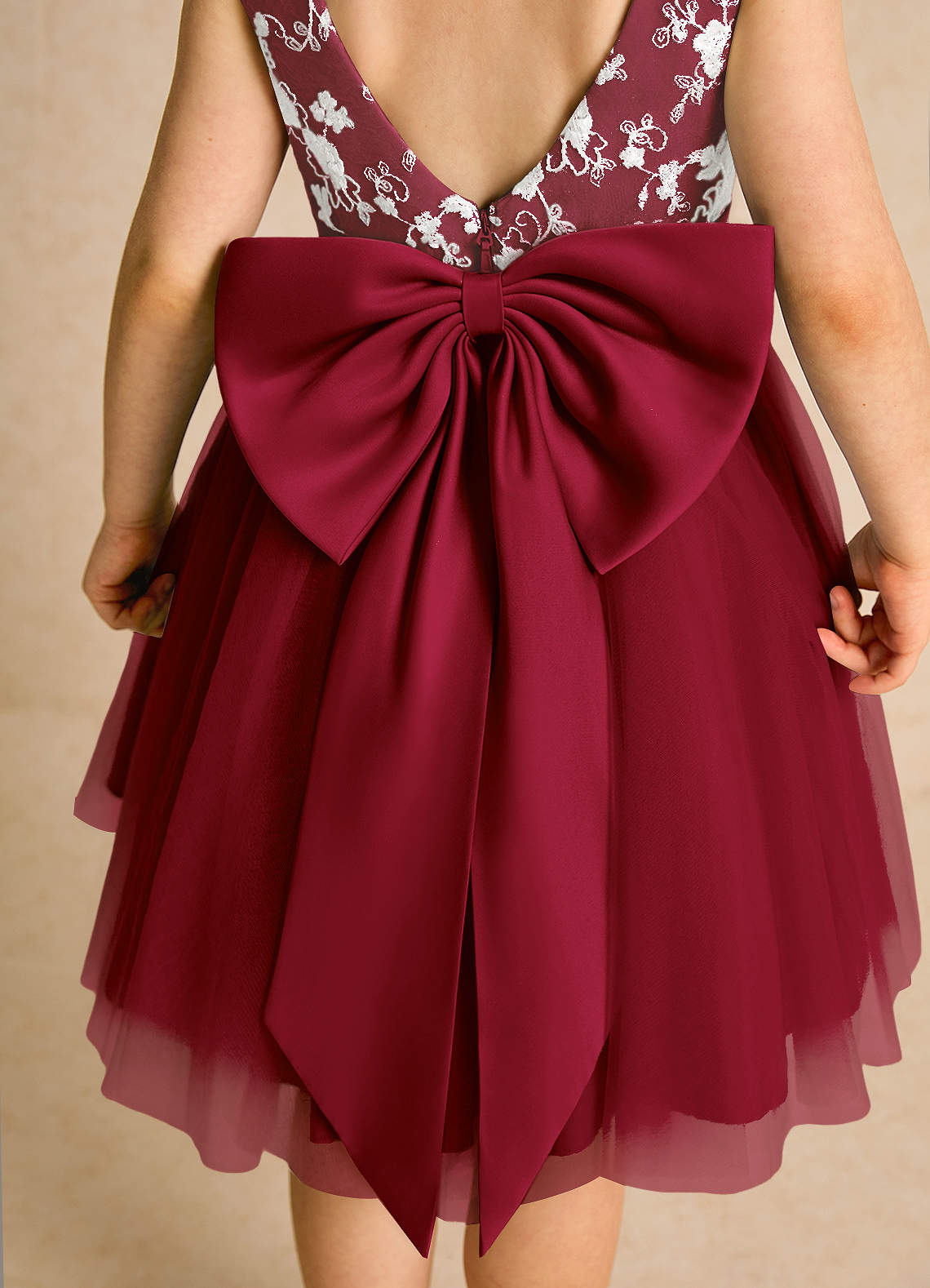 Azazie Butterfly Flower Girl Dresses Burgundy A-Line Lace Dress image5