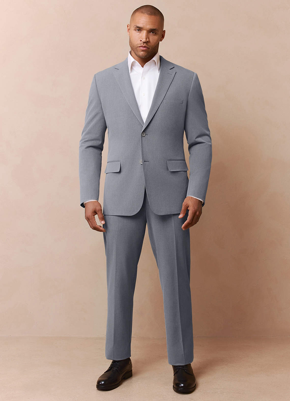blue dress shirt grey suit Italian Linen Artisanal Light Blue Suit – StudioSuits main image 0