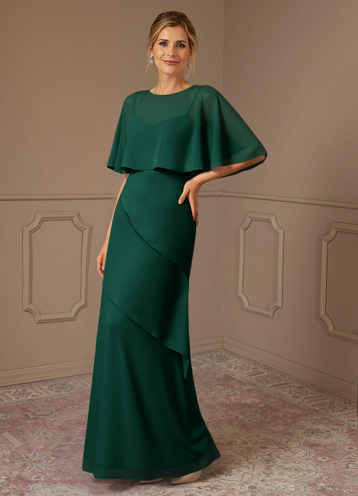 Azazie Bowie Mother of the Bride Dresses Emerald A-Line Chiffon Dress image1