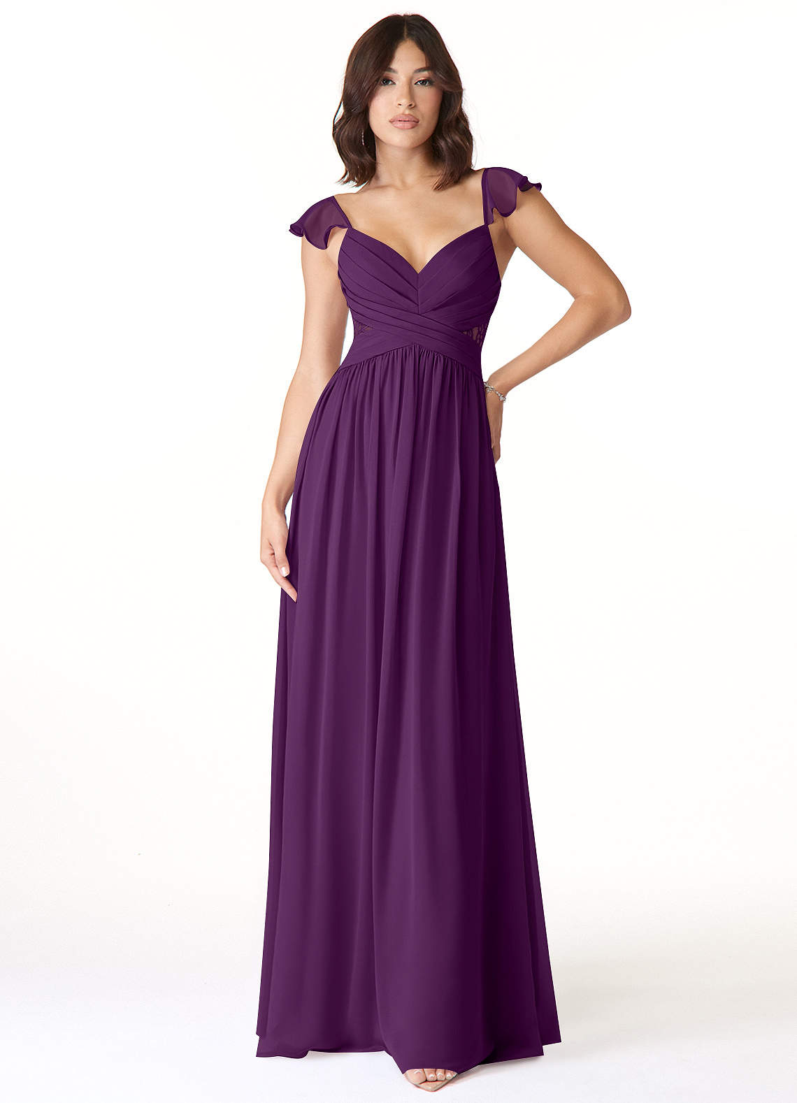 Azazie Lissa Bridesmaid Dresses Grape A-Line Lace Chiffon Dress image1