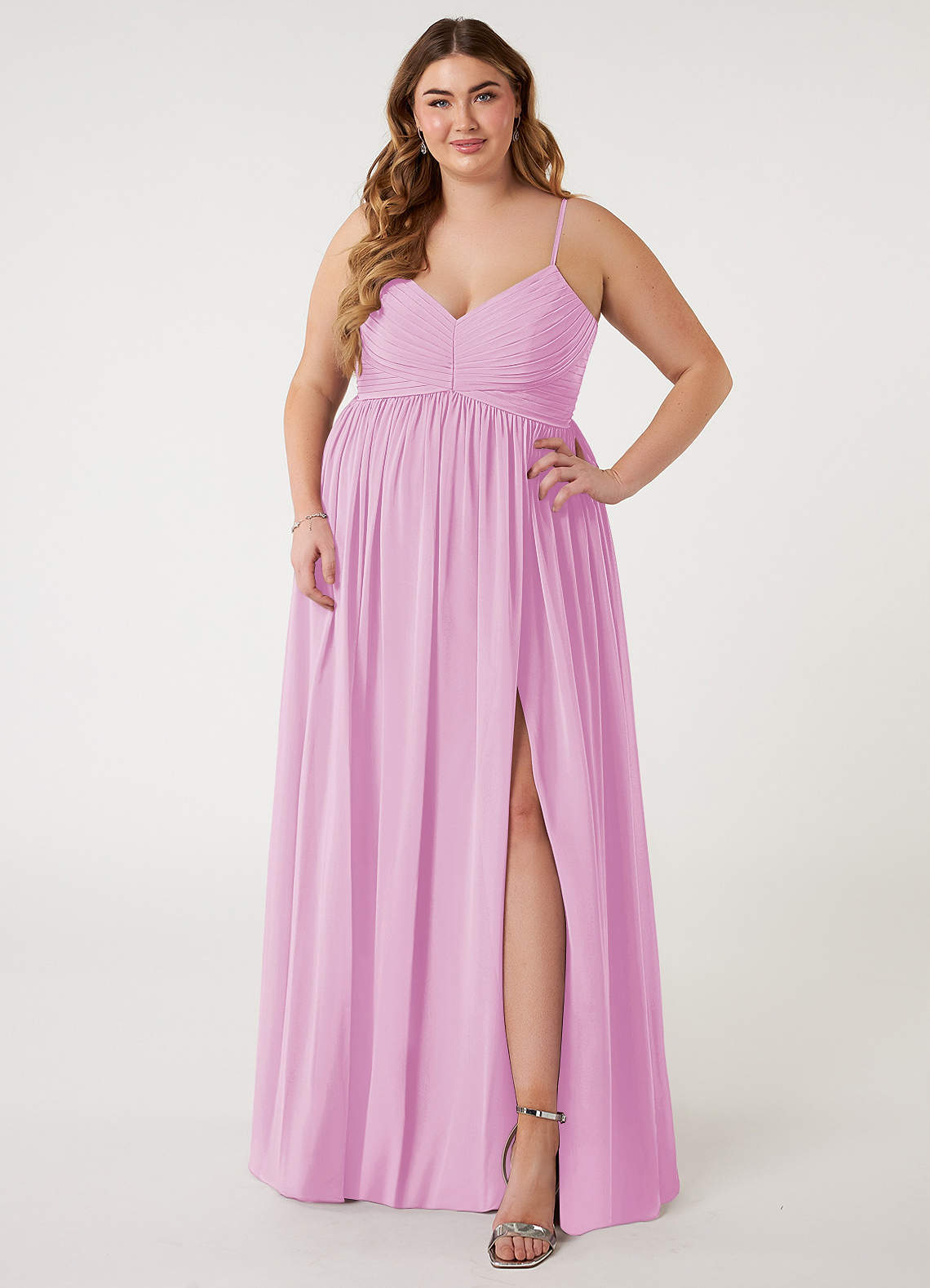 Azazie Alia Bridesmaid Dresses Candy Pink A-Line Pleated Chiffon Dress image1