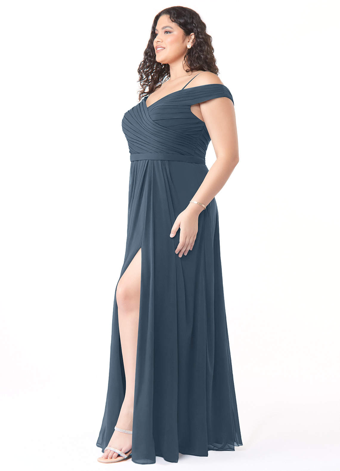 Azazie A-Line Off-The-Shoulder Floor-Length Chiffon Bridesmaid Dresses - Neptune
