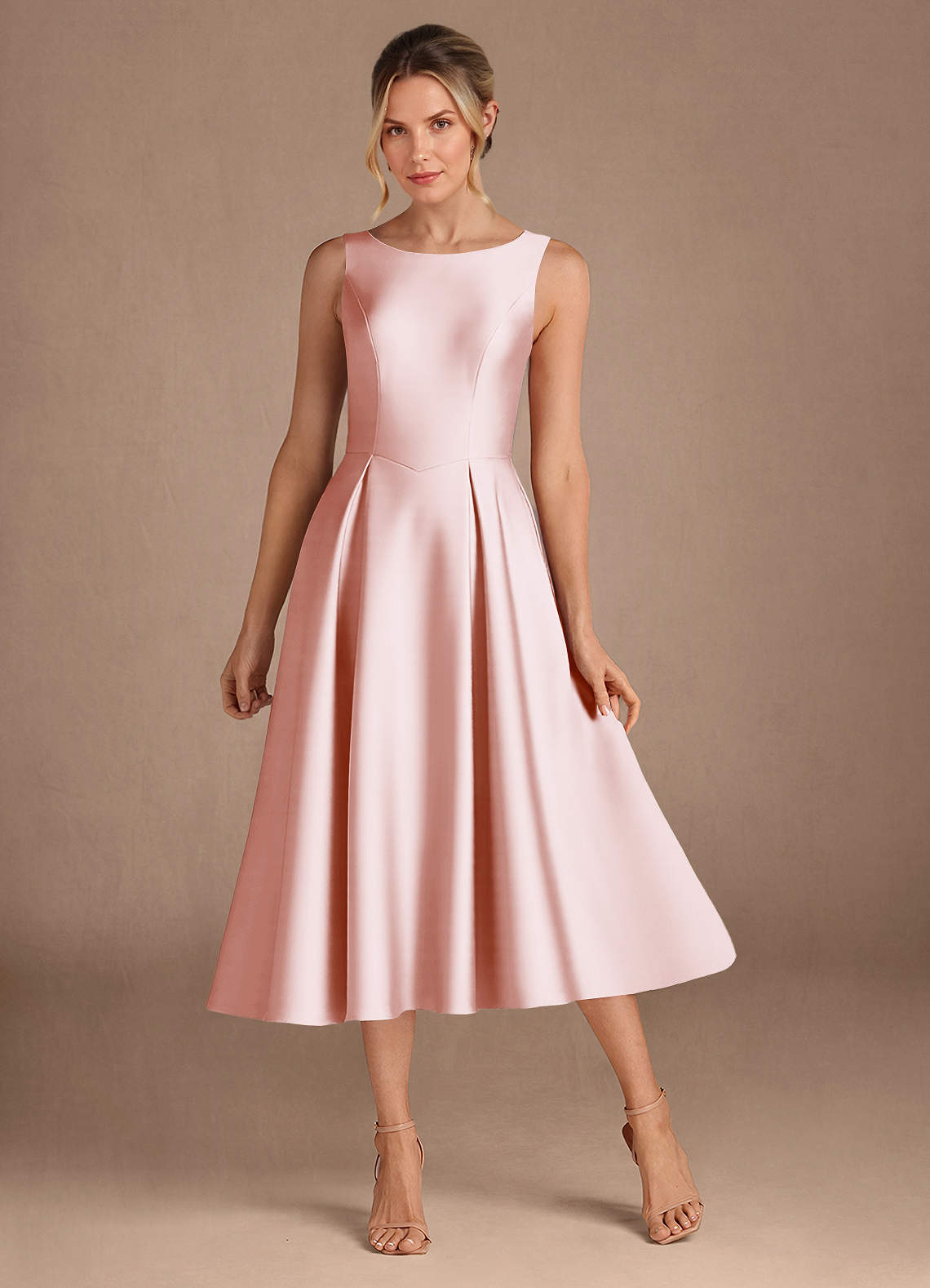 Azazie Fulton Mother of the Bride Dresses Blushing Pink A-Line Pleated Stretch Satin Dress image1