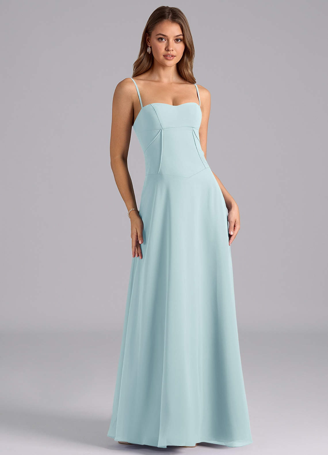 Azazie Valentine Abiti da Damigella Abito A-Line in Chiffon Corsetto Sea Glass image1