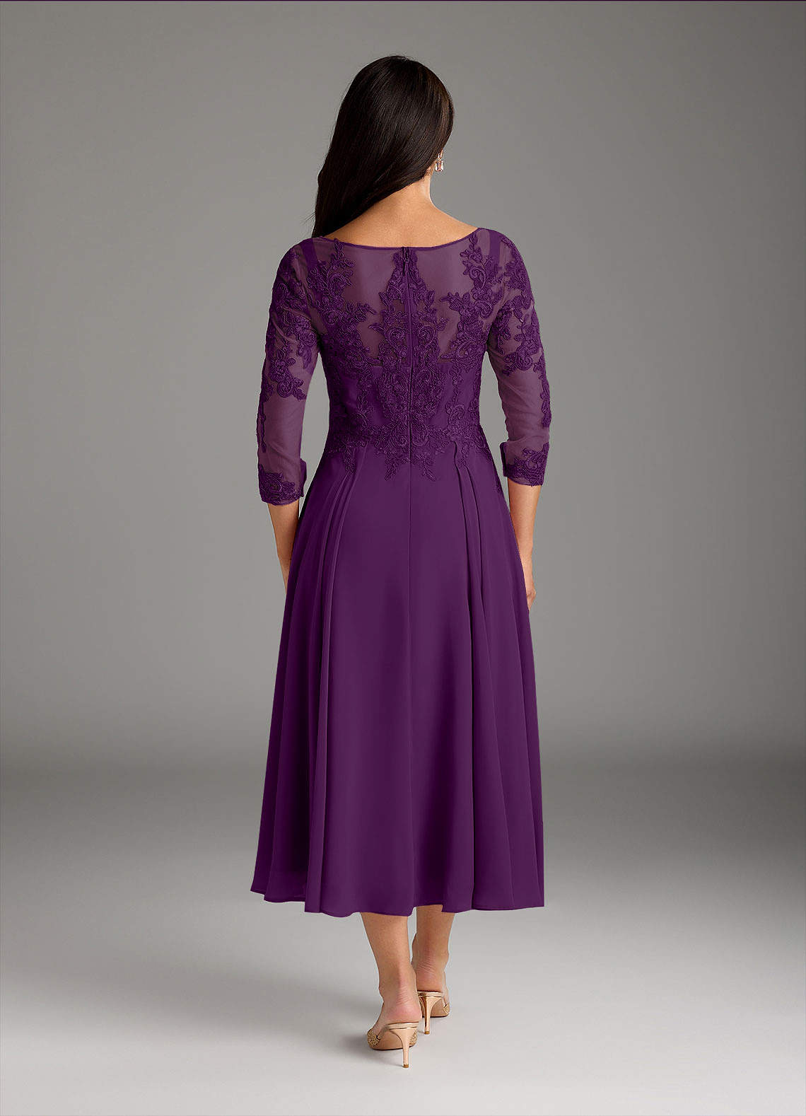 Azazie Marge Mother of the Bride Dresses Grape A-Line Scoop Lace Chiffon Dress image2