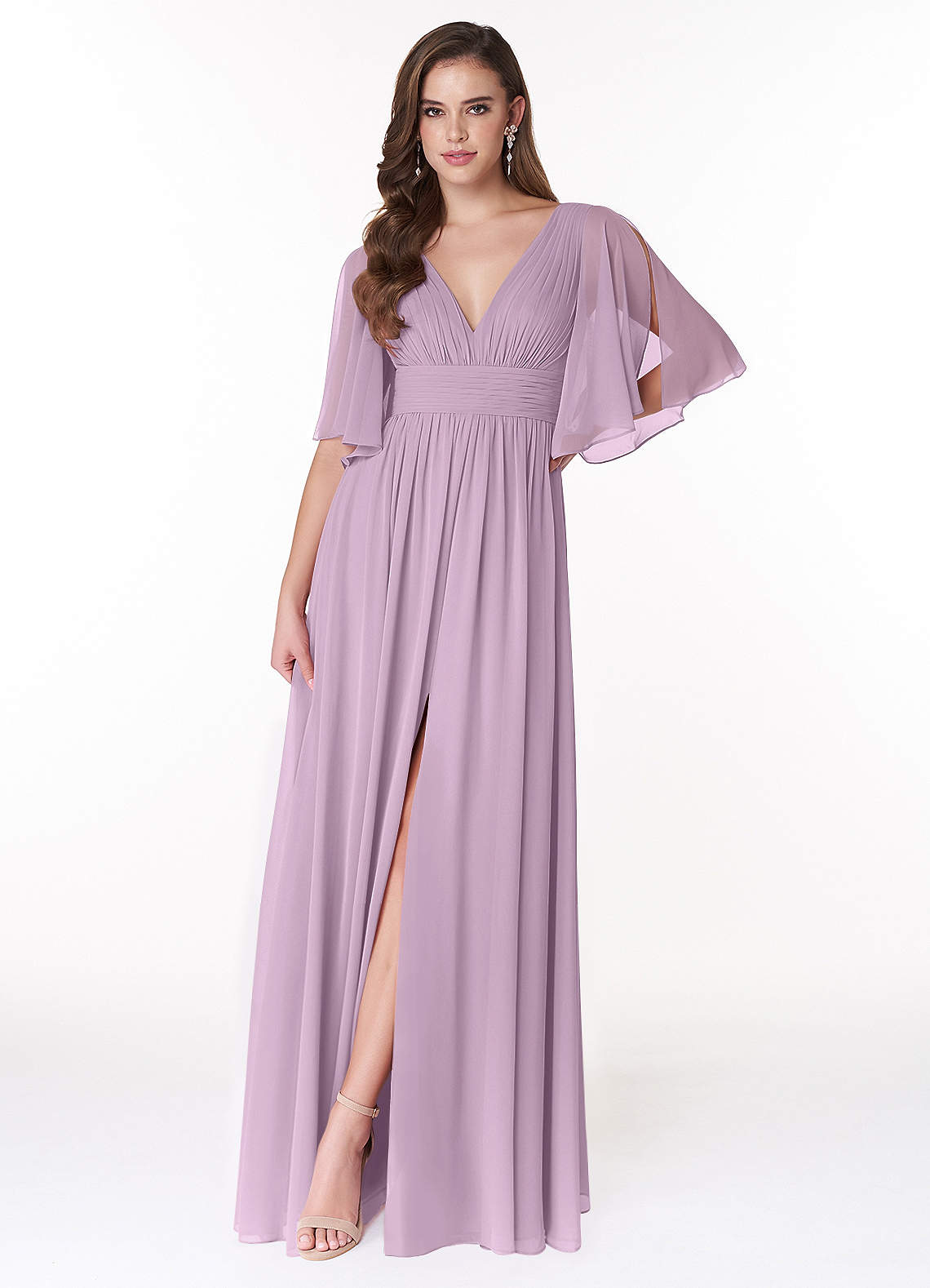 Azazie Temeka Bridesmaid Dresses Wisteria A-Line Ruched Chiffon Dress image1