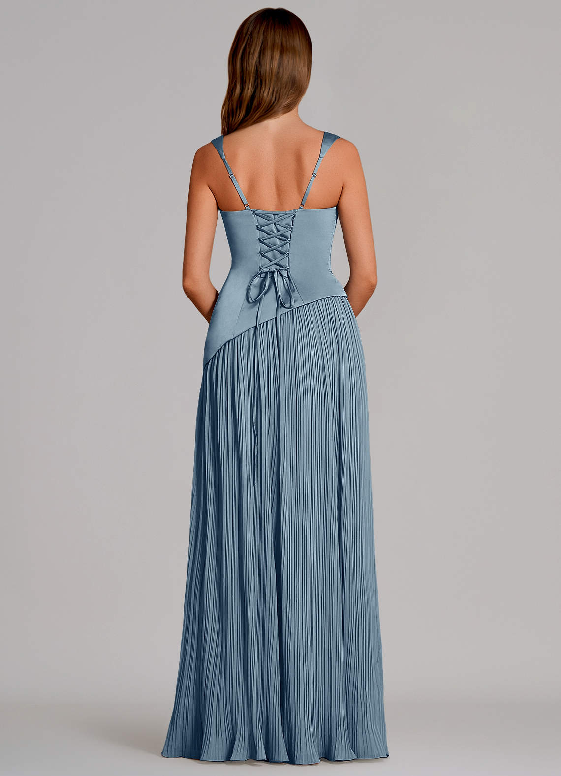 Azazie Stephanie Bridesmaid Dresses Dusty Blue A-Line Pleated Stretch Satin Dress image4