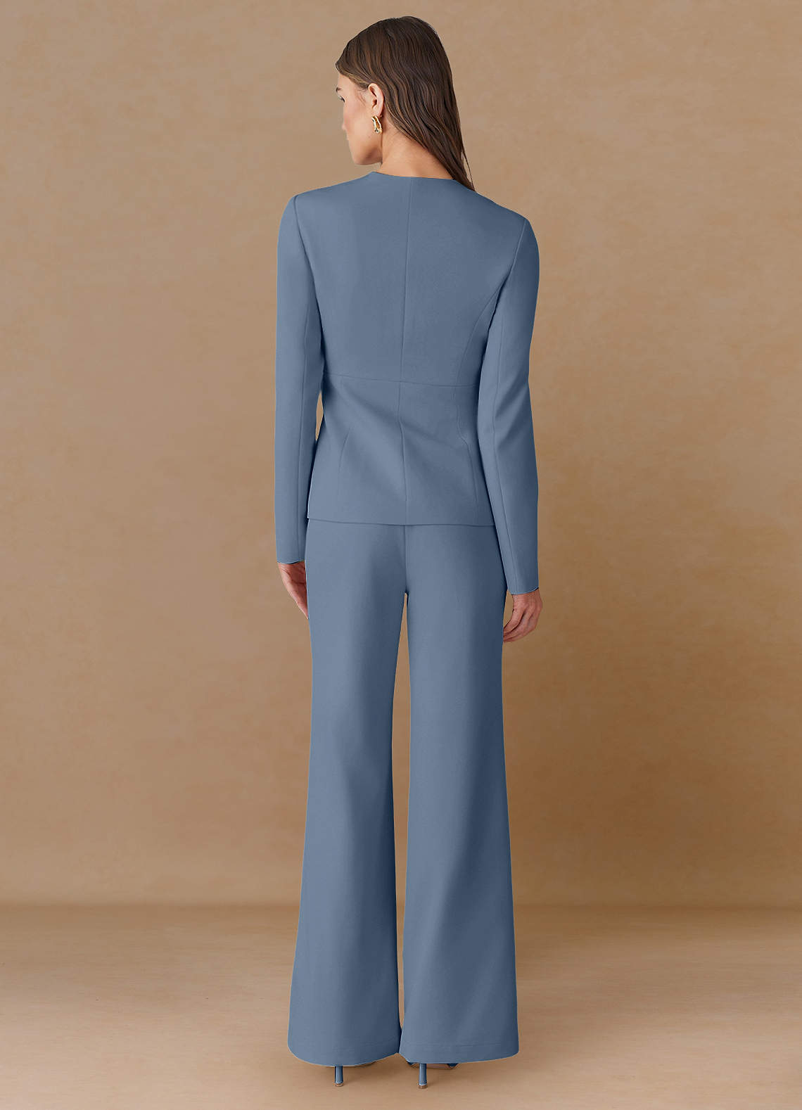 front Elara Dusty Blue Refined Weave Tailored Blazer