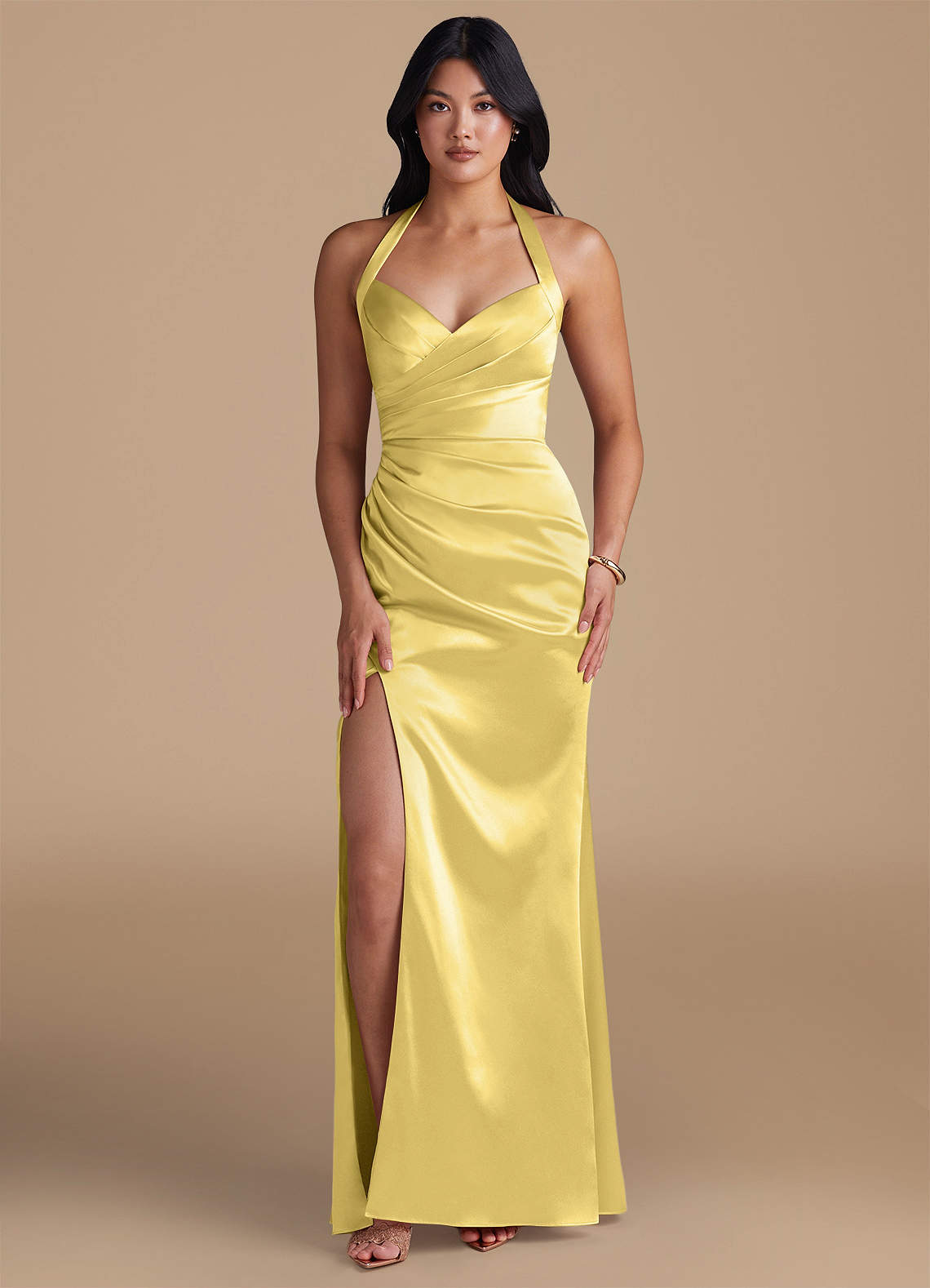 open lace back dress Bright Yellow Single Shoulder Sparkly Prom Dresses with Slit Sheath Formal Dress Party Dress ARD2903