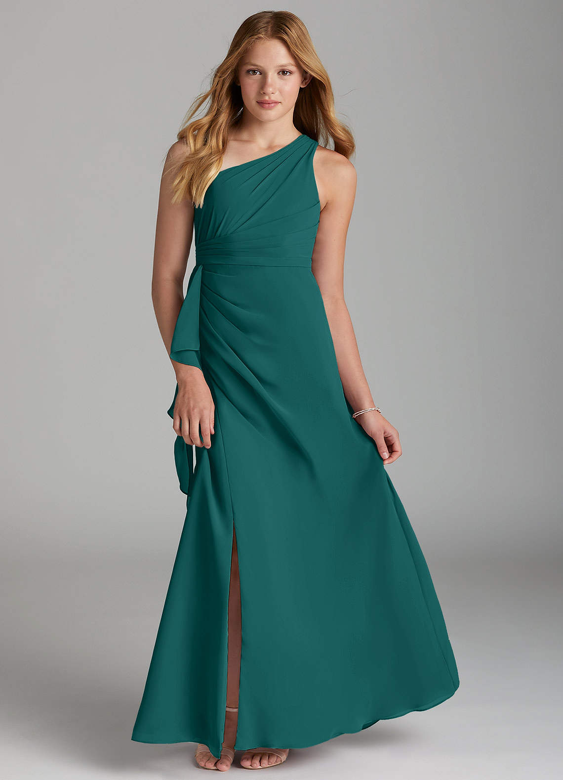 Azazie Maive Junior Peacock A-Line Pleated Chiffon Dress image1