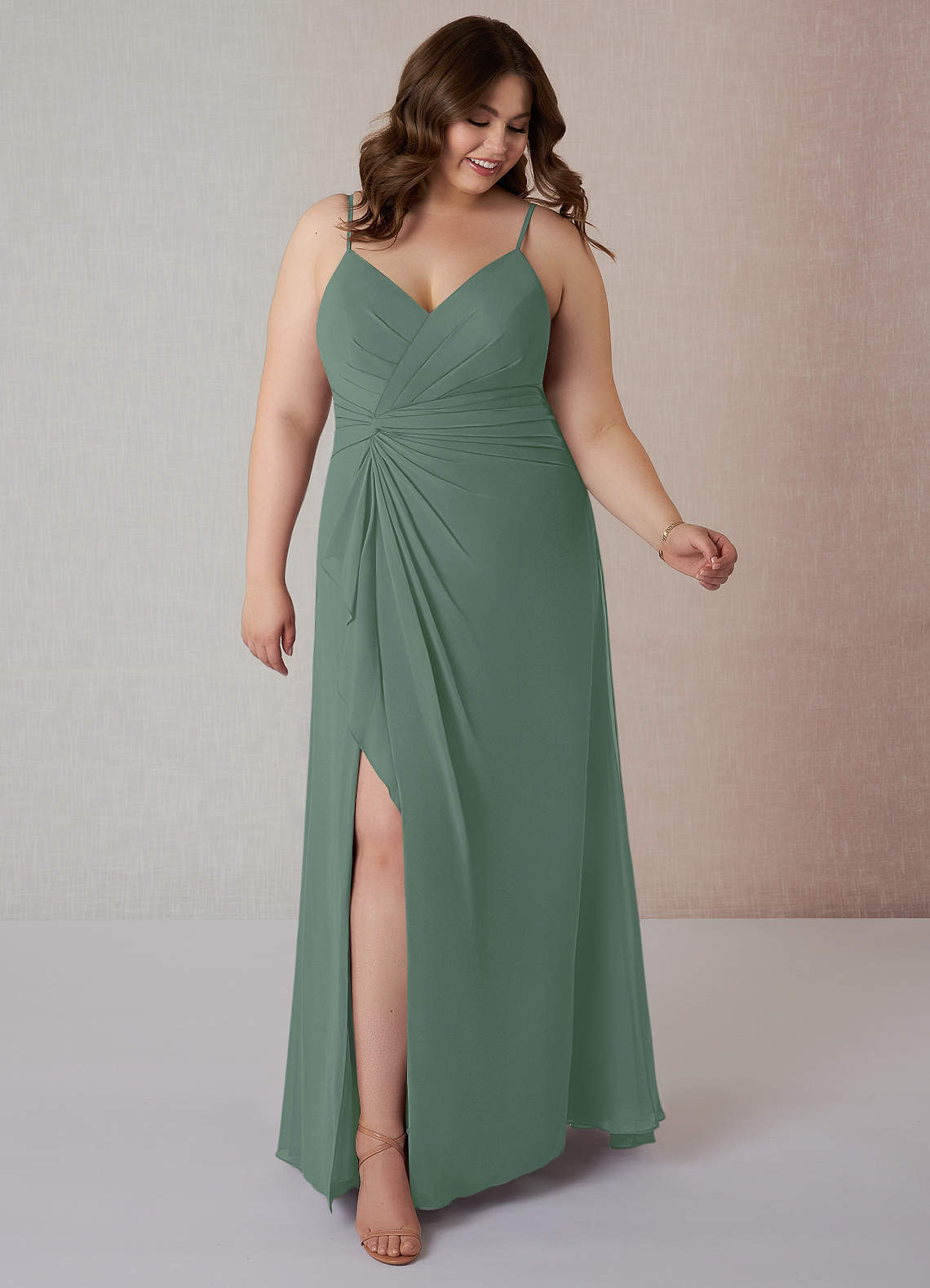 Azazie Emerald Final Sale Eucalyptus A-Line Ruffled Chiffon Dress image1