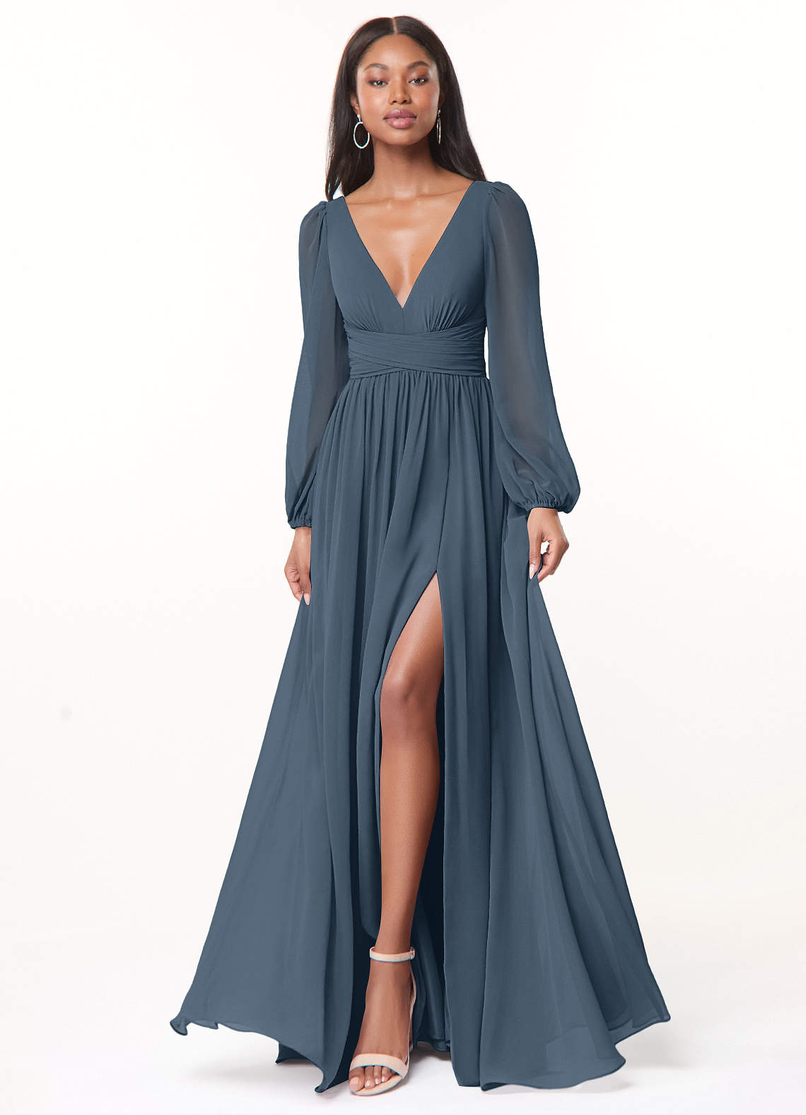 fitted lace wedding dress Olive Palm Print Chiffon Wrap Front V-Neck Long Sleeve Maxi Dress –  PinkBlush