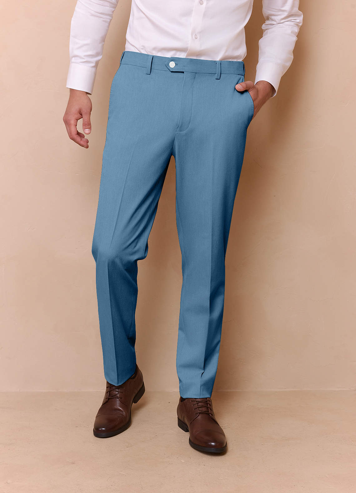 front James Steel Blue Structured Stretch Dress Pants