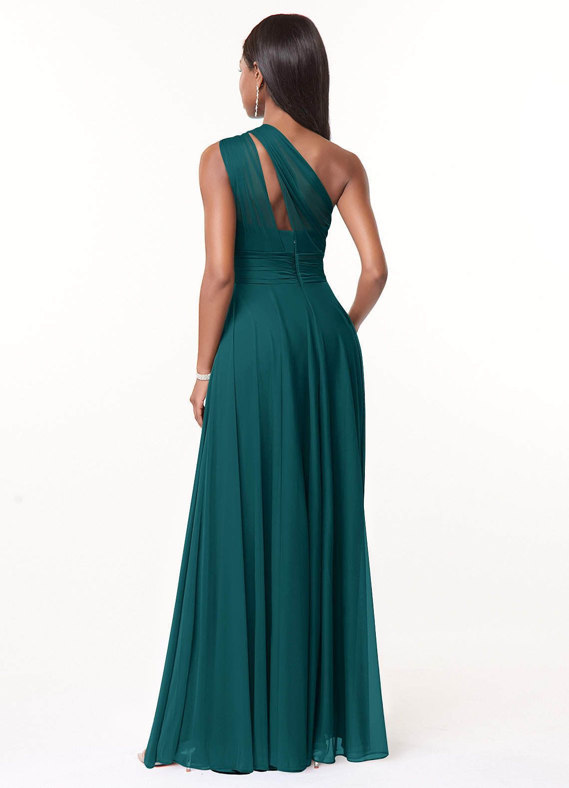 Azazie Charlize Abiti da Damigella Abito A-Line in Maglia Monospalla Verde Pavone image1