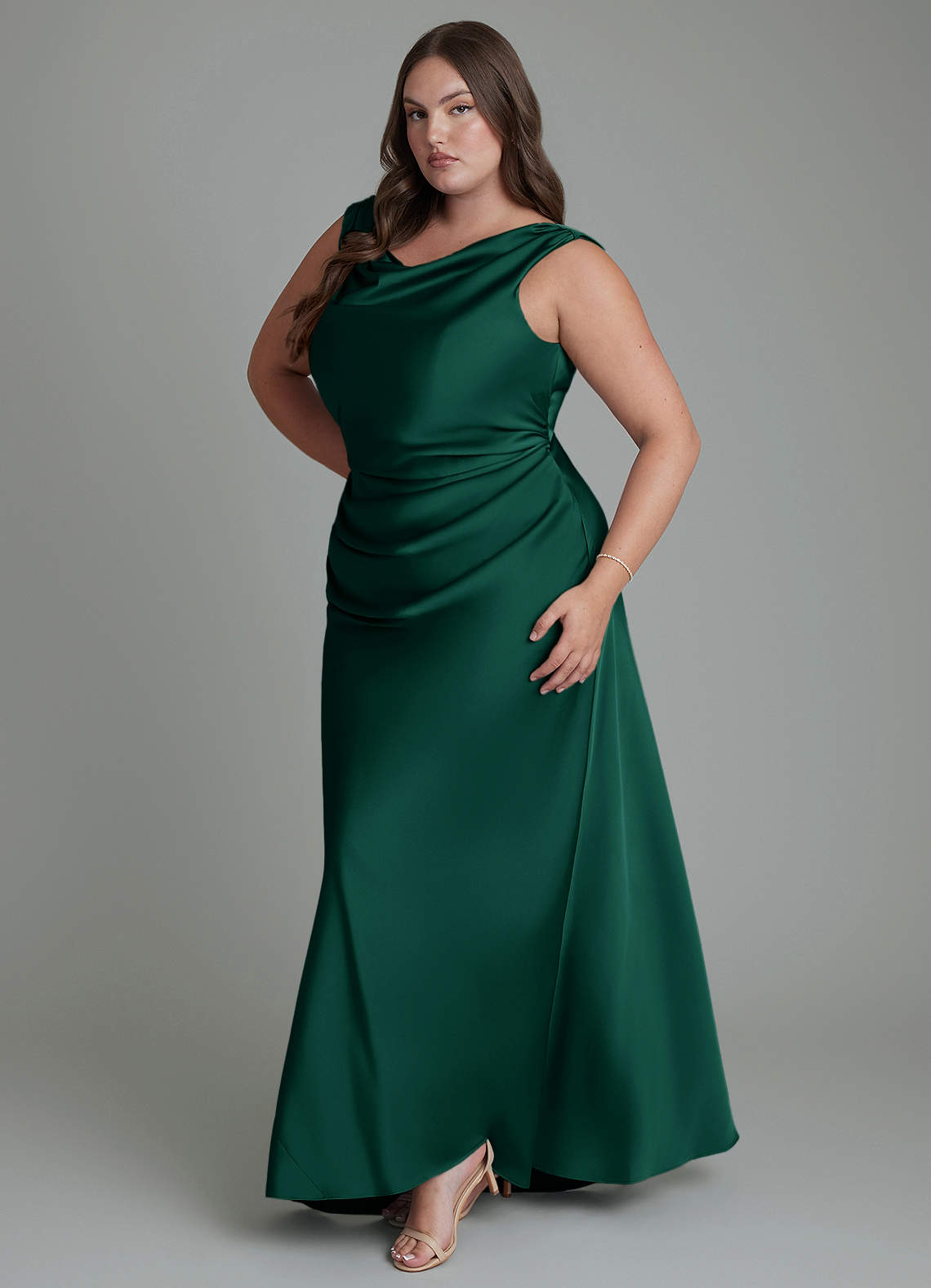 Azazie Kieryn Bridesmaid Dresses Emerald Mermaid Pleated Stretch Satin Dress image10