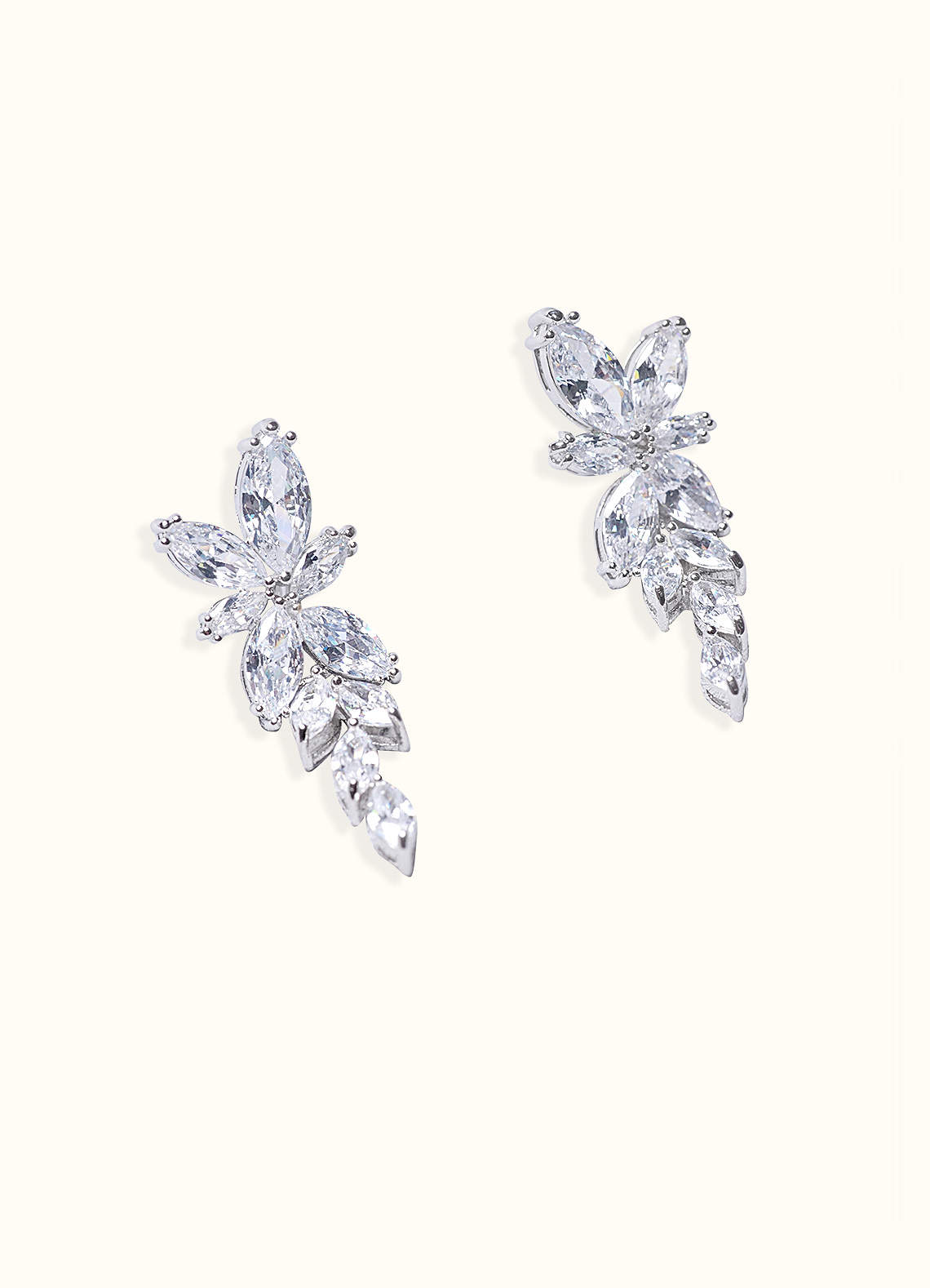 front Floral Leaf Rhinestone Drop Earrings