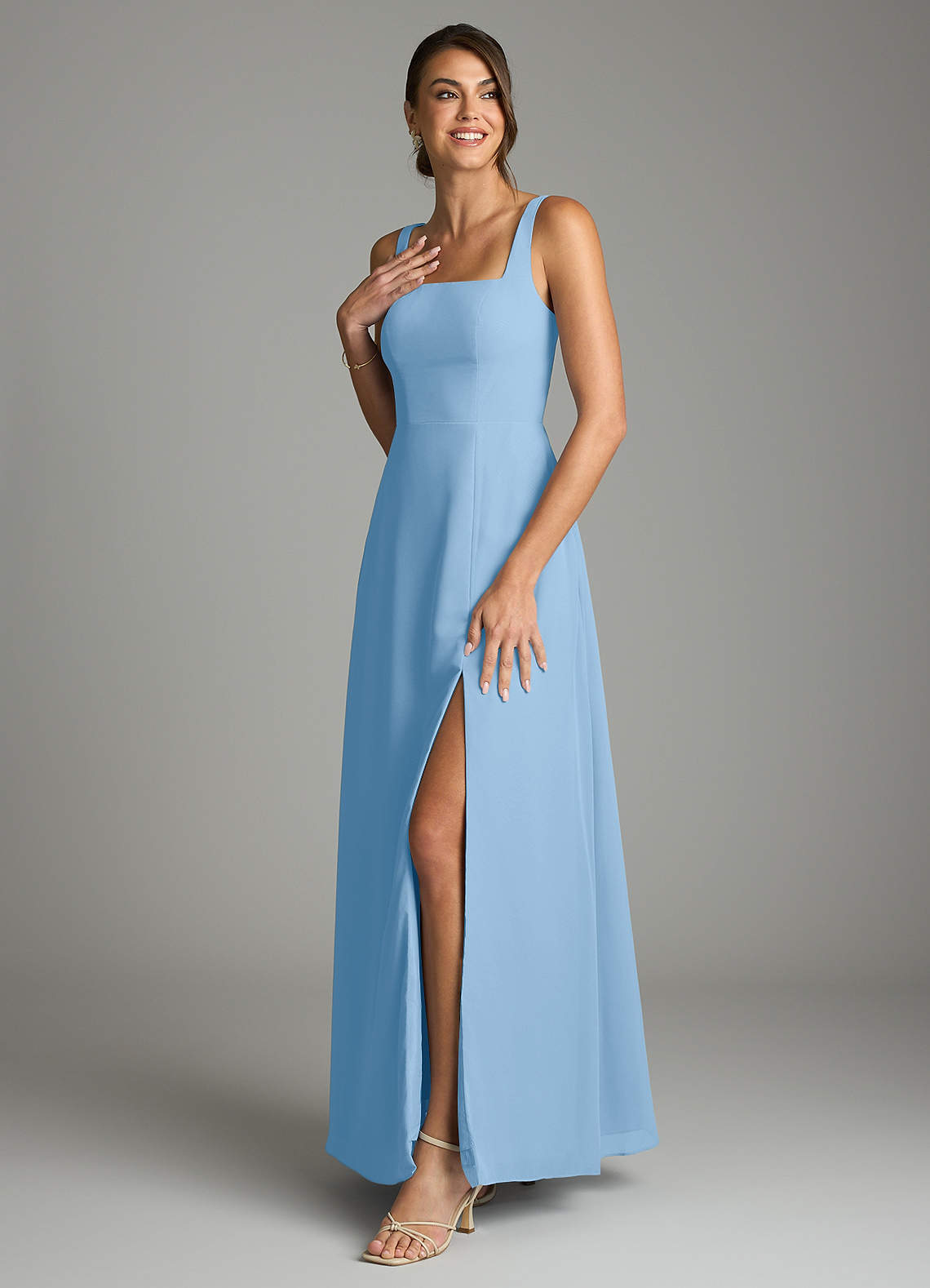 Azazie Debra Bridesmaid Dresses Powder Blue A-Line with Pockets Chiffon Convertible Dress image4