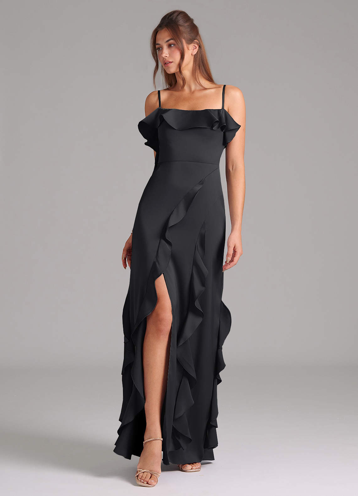 Azazie Malia Ready to Ship Black Stretch Satin Bridesmaid Dresses | Azazie