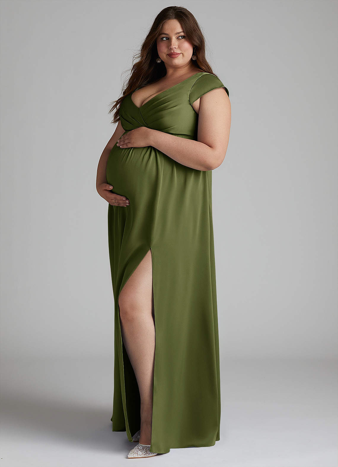 Azazie Allessia vestidos de dama de honor de maternidad Vestido de Corte En A Plisado Hasta el suelo Satén Elástico image1