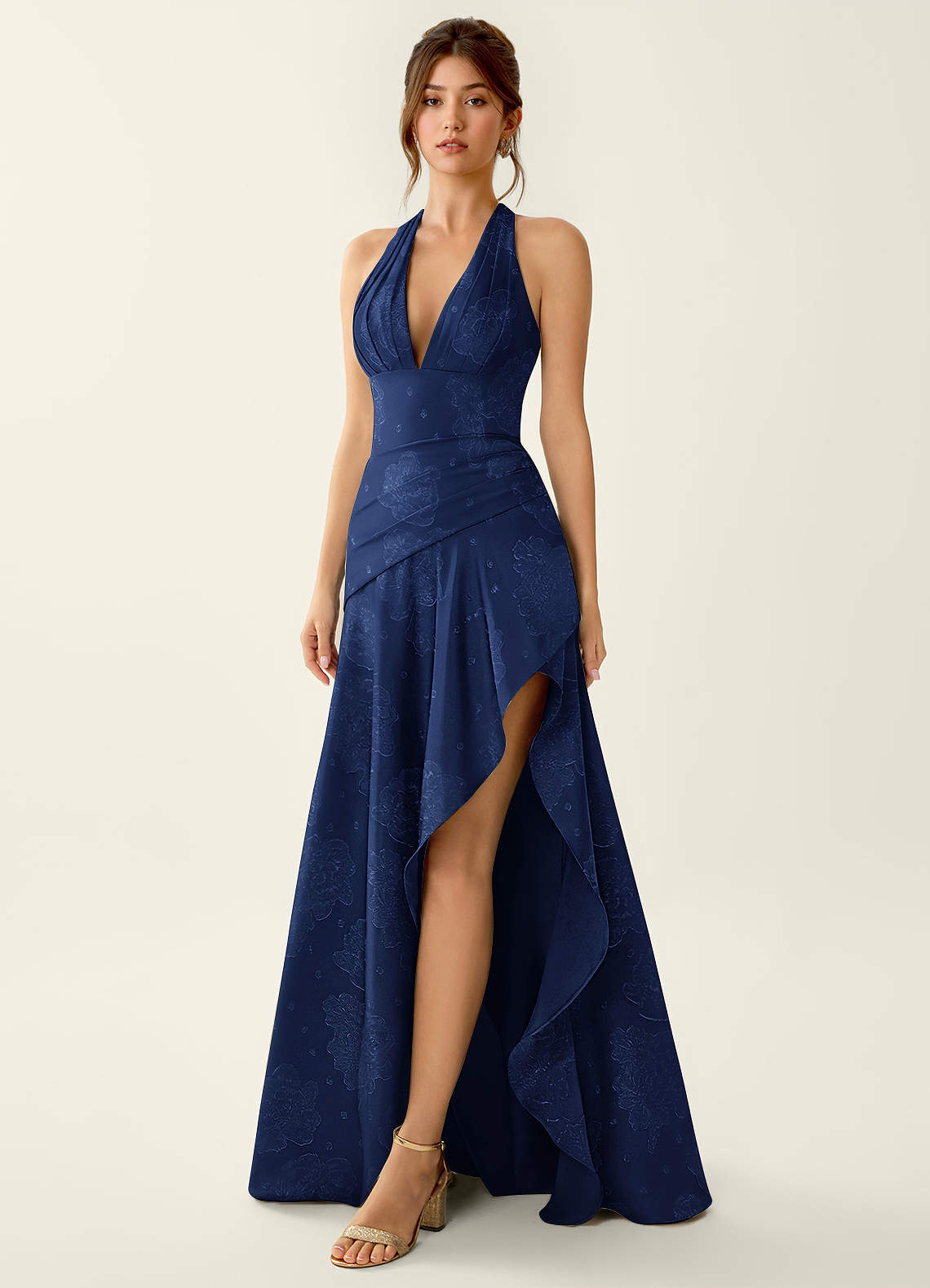 Anliem Navy Jacquard Prom Dress | Azazie