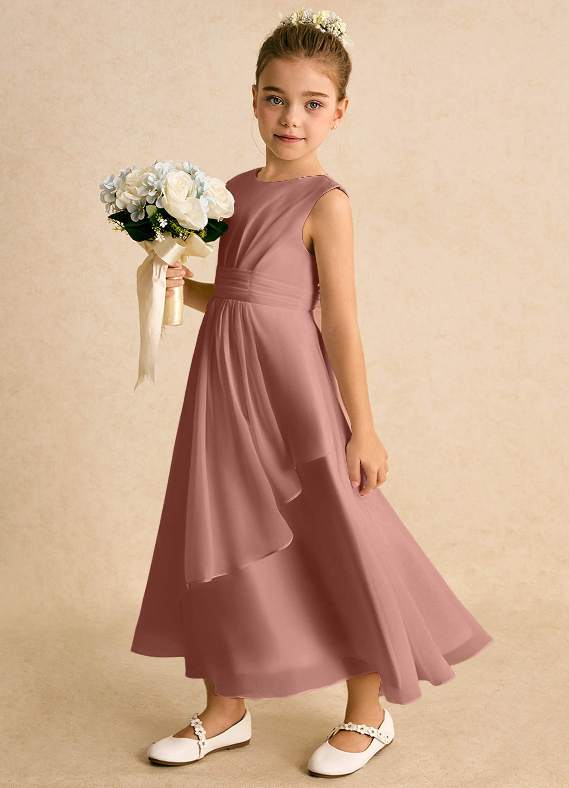 Azazie Edelweiss Flower Girl Dresses Cedar Rose A-Line Pleated Chiffon Dress image1