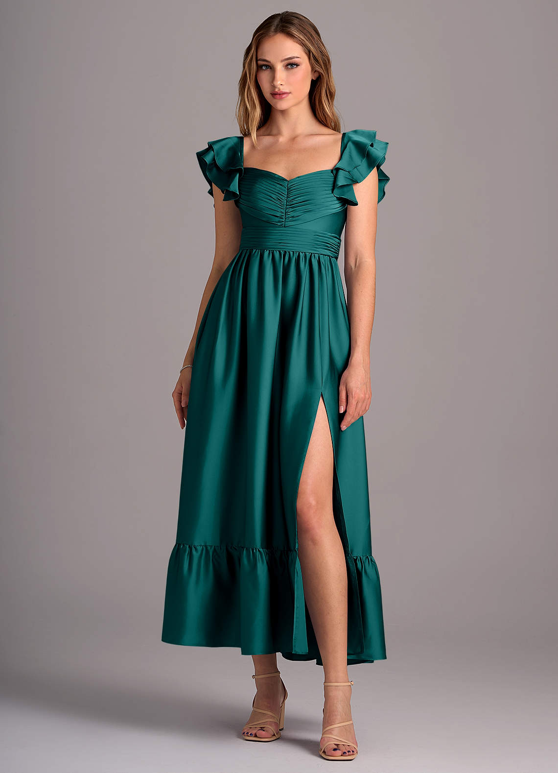 Azazie Anaya Bridesmaid Dresses Peacock A-Line Sweetheart Neckline Stretch Satin Convertible Dress image1