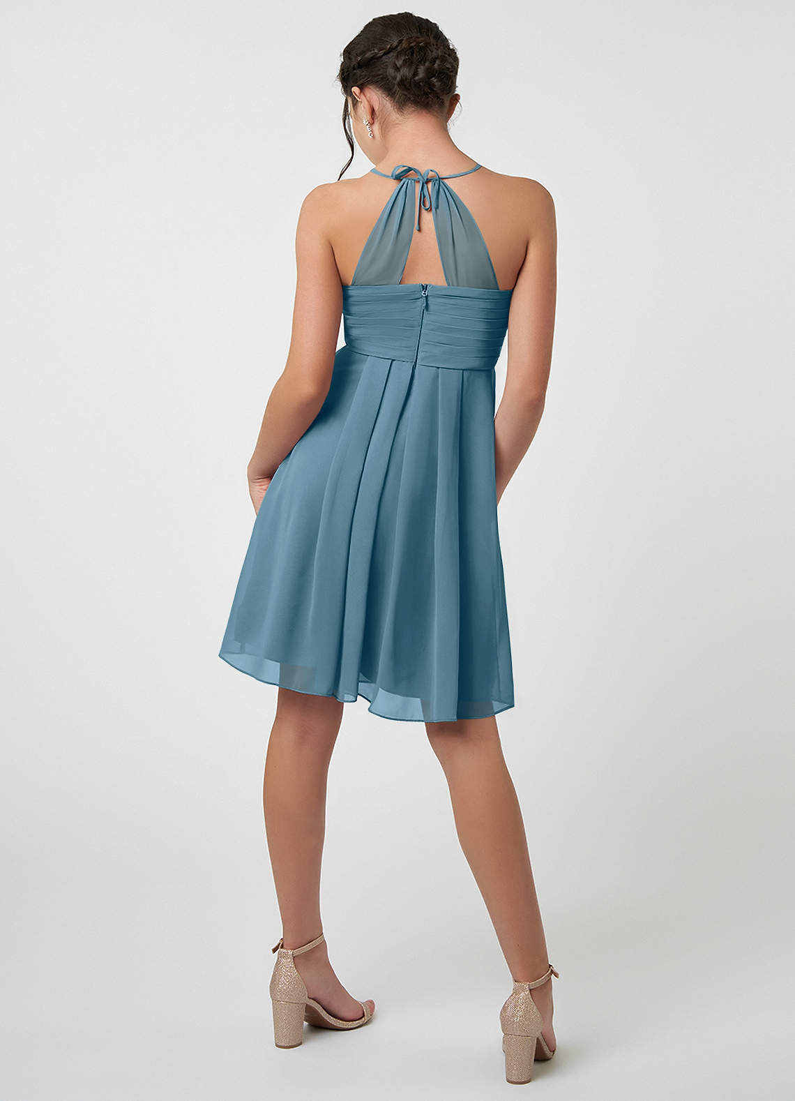 Azazie Ginny Junior Bermuda A-Line Pleated Chiffon Dress image1