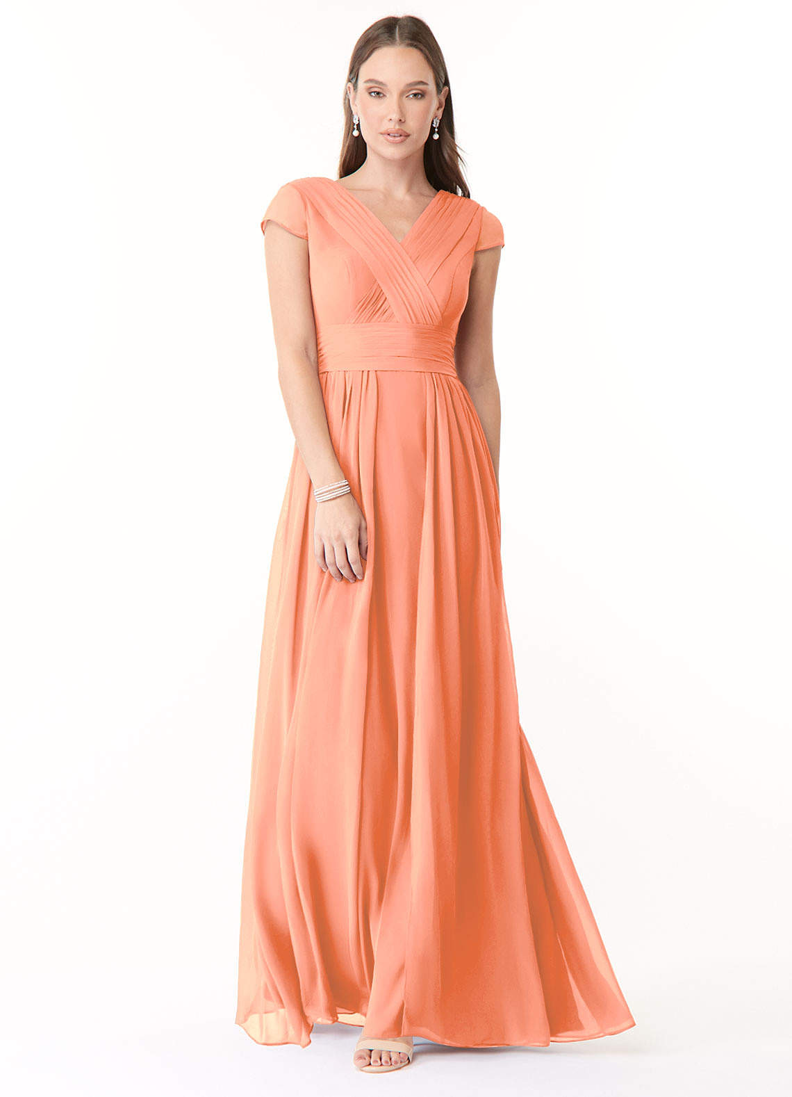 Azazie Organa Brautjungfernkleider A-Linie Plissee Chiffon Kleid Sonnenuntergang image1