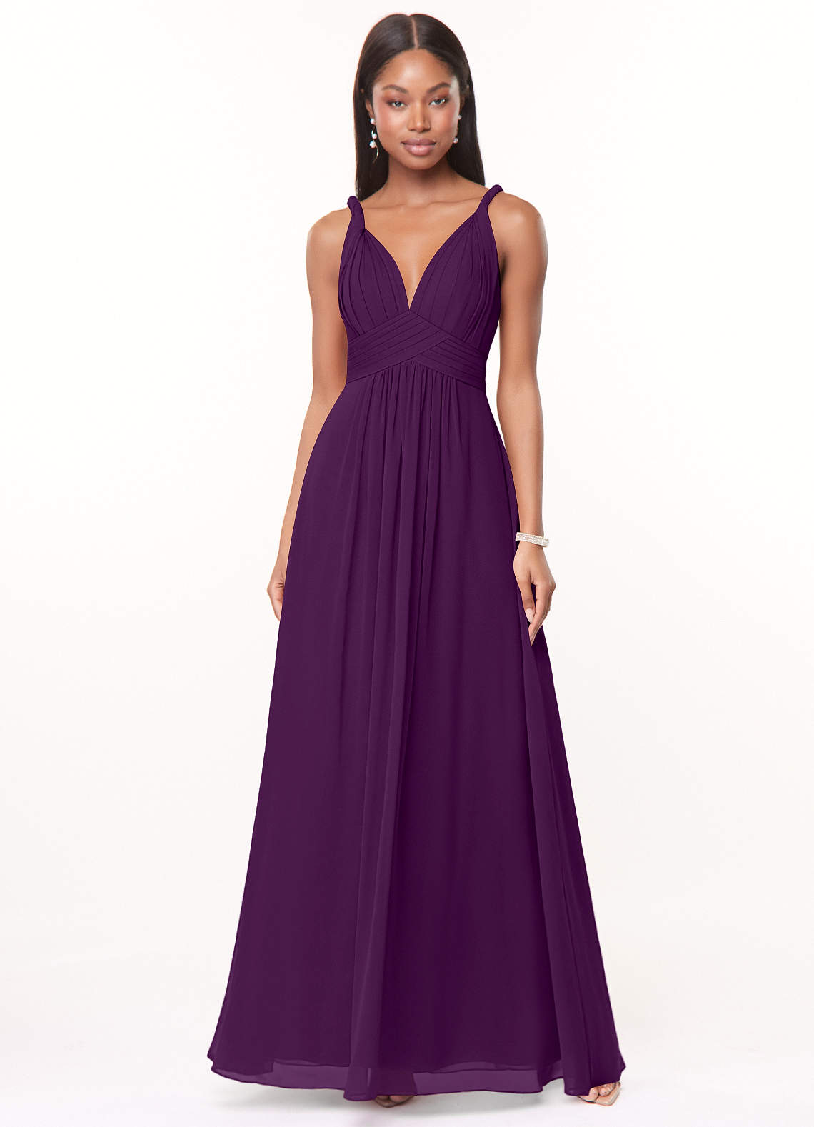 Azazie Maren Bridesmaid Dresses Grape A-Line Pleated Chiffon Dress image1