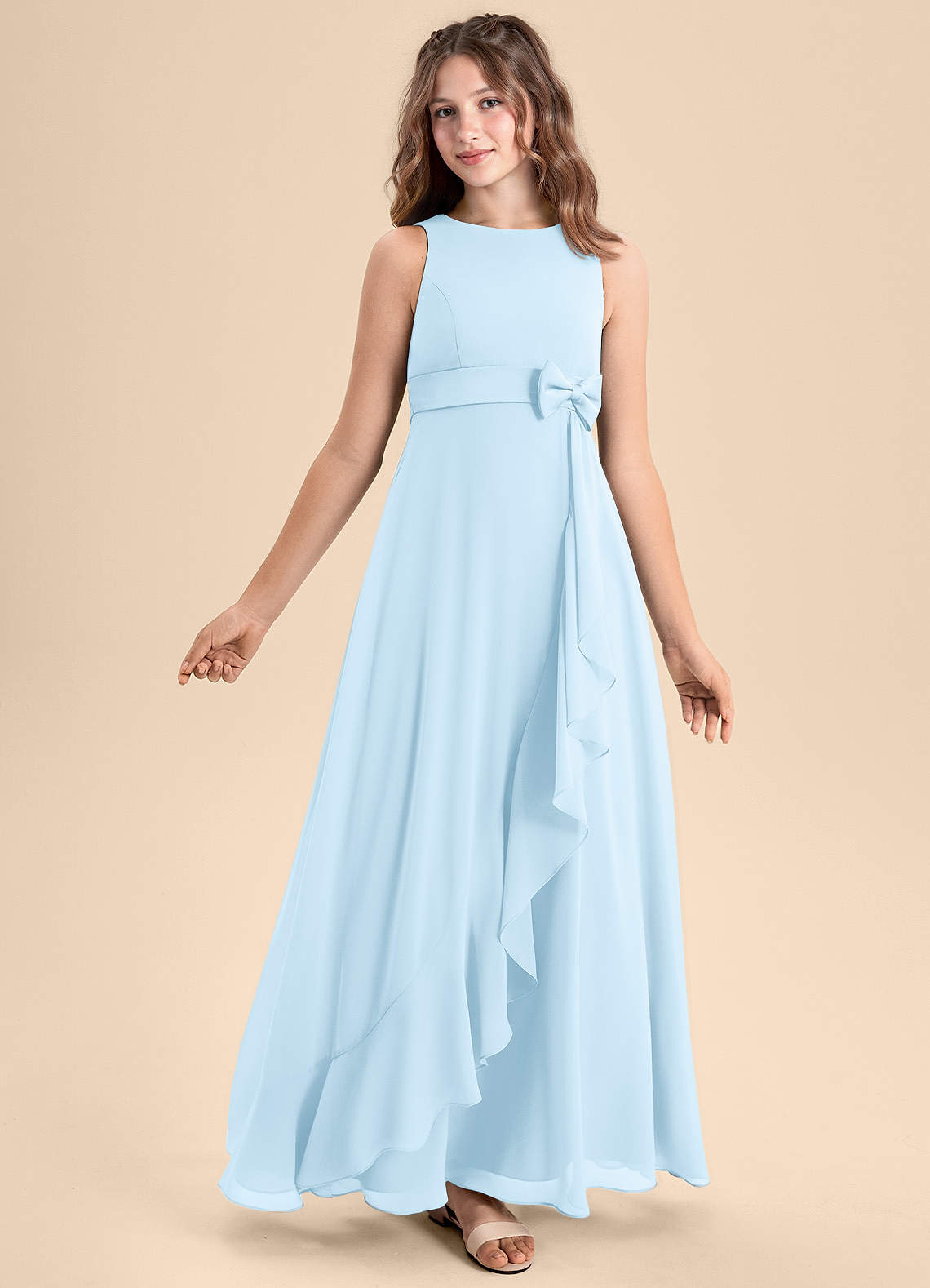Azazie Lilenne Junior Sky Blue A-Line Bow Chiffon Dress image1