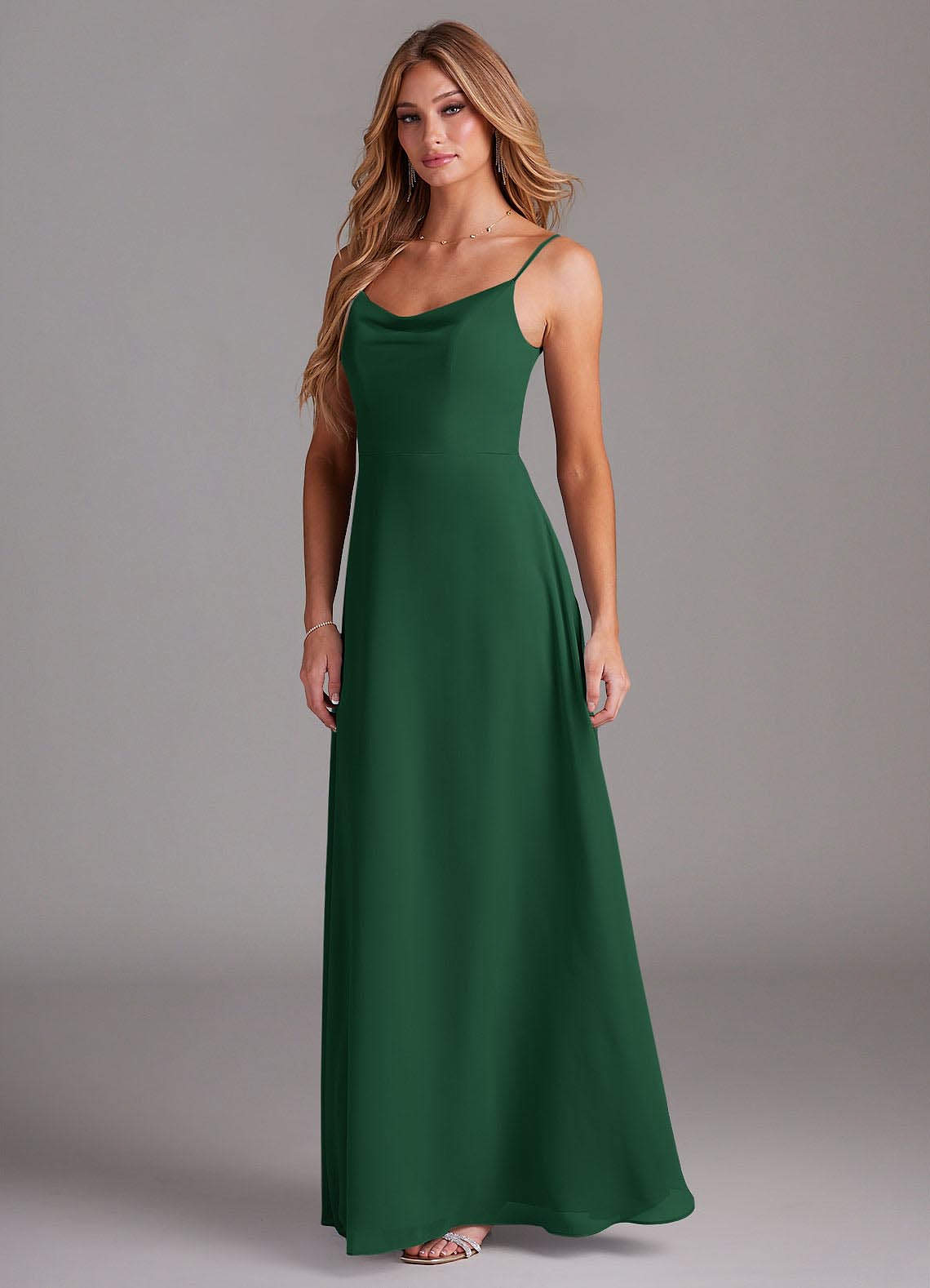 Azazie Plus Size A-Line Cowl Floor-Length Chiffon Bridesmaid Dresses - Dark Green
