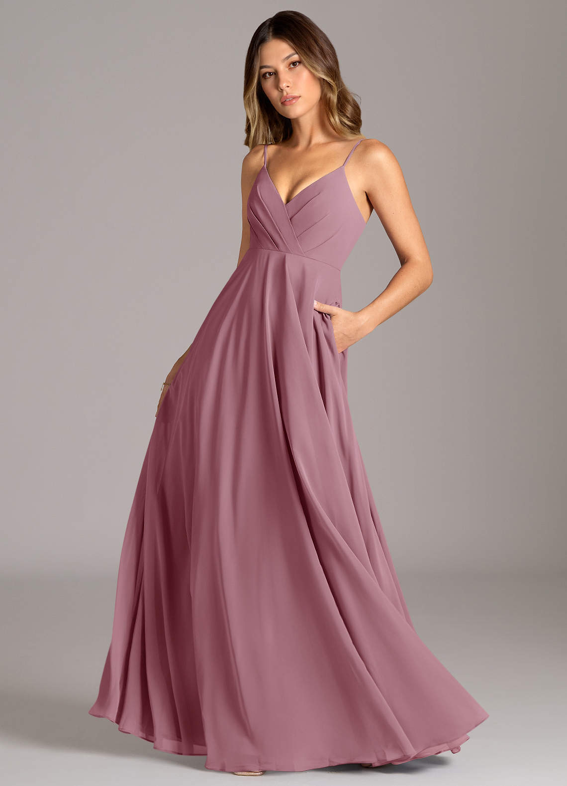 Azazie Amani Bridesmaid Dresses Vintage Mauve A-Line Pleated Chiffon Dress image1