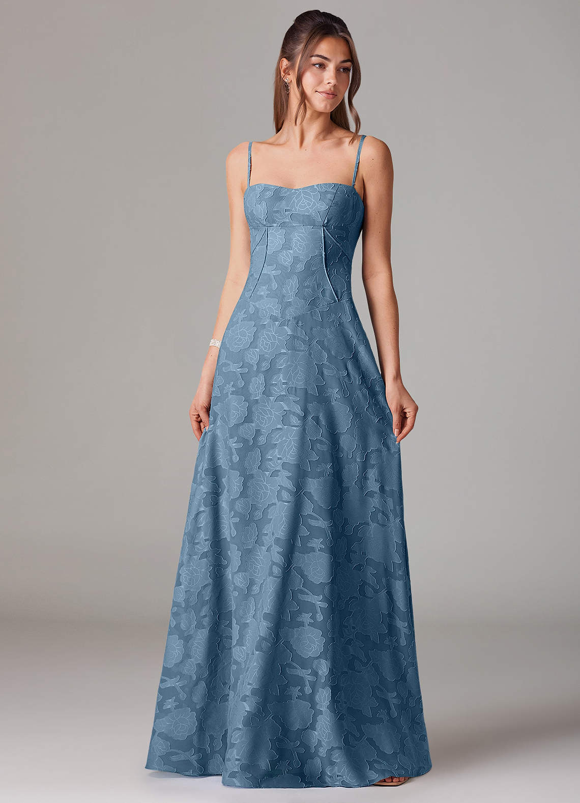 Azazie Valentine Bridesmaid Dresses Steel Blue A-Line Sweetheart Neckline Floral Burnout Dress image1