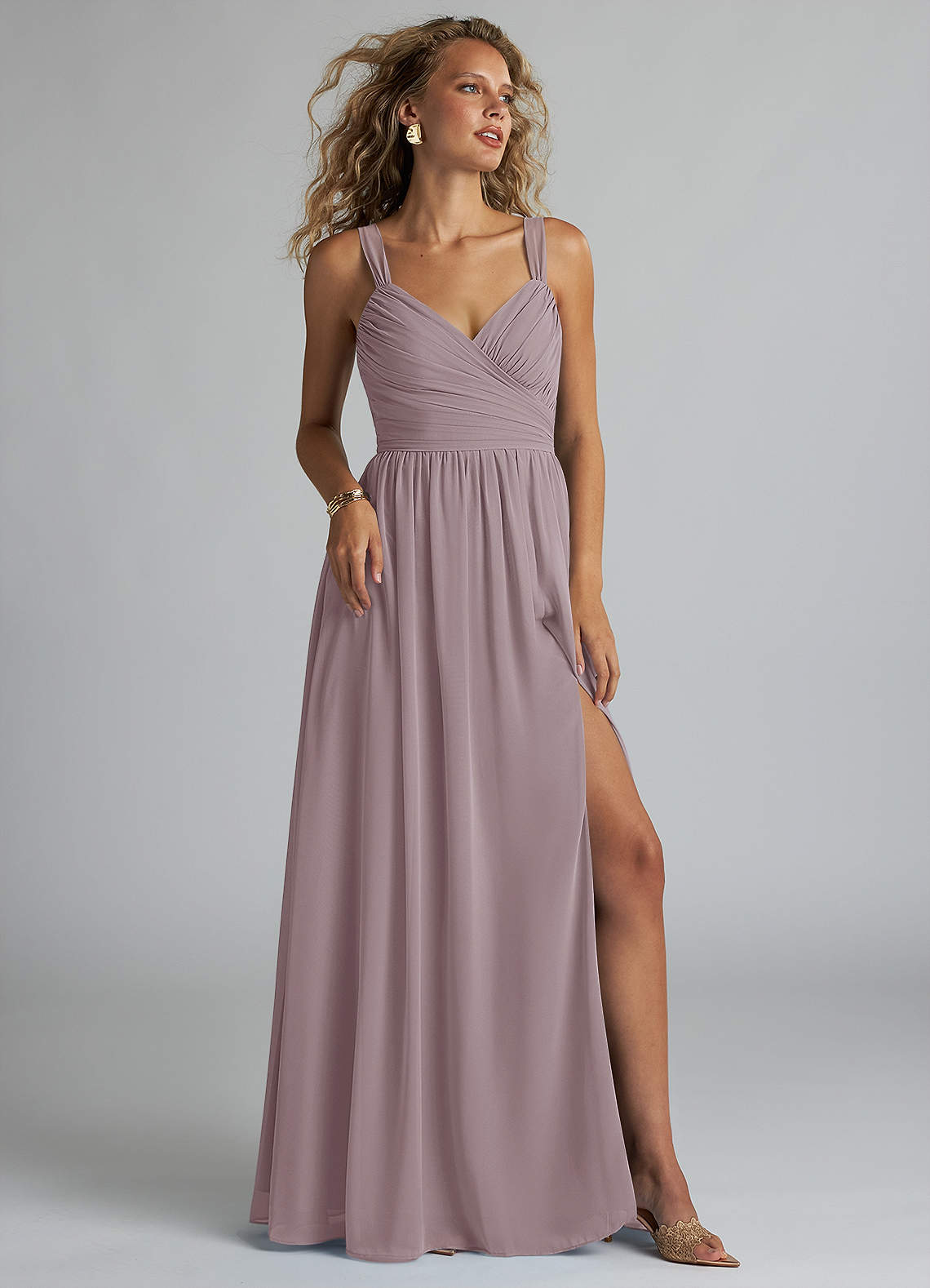 dusk color bridesmaid dresses Wedtrend Women Bridesmaid Dress A Line Off the Shoulder Long Chiffon Formal  Evening Dress with Slit – WEDTREND main image 1