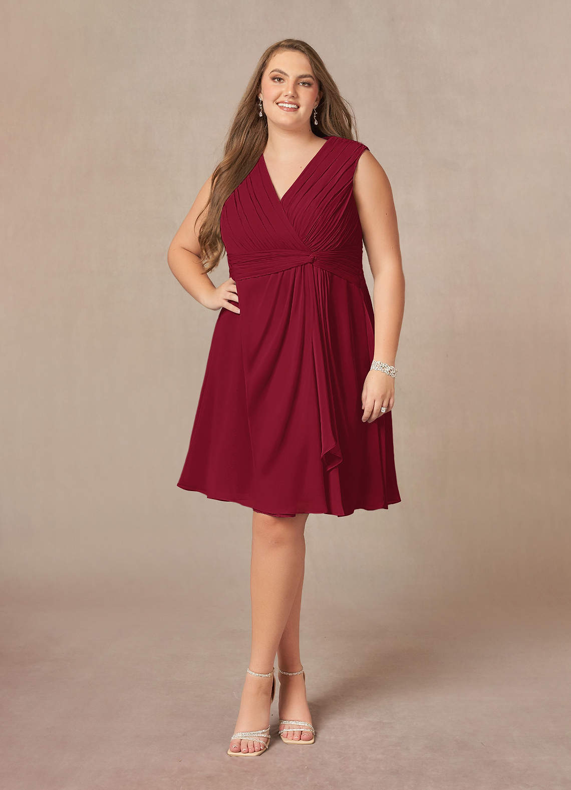 Azazie Theron Mother of the Bride Dresses Burgundy A-Line V-Neck Pleated Chiffon Dress image1
