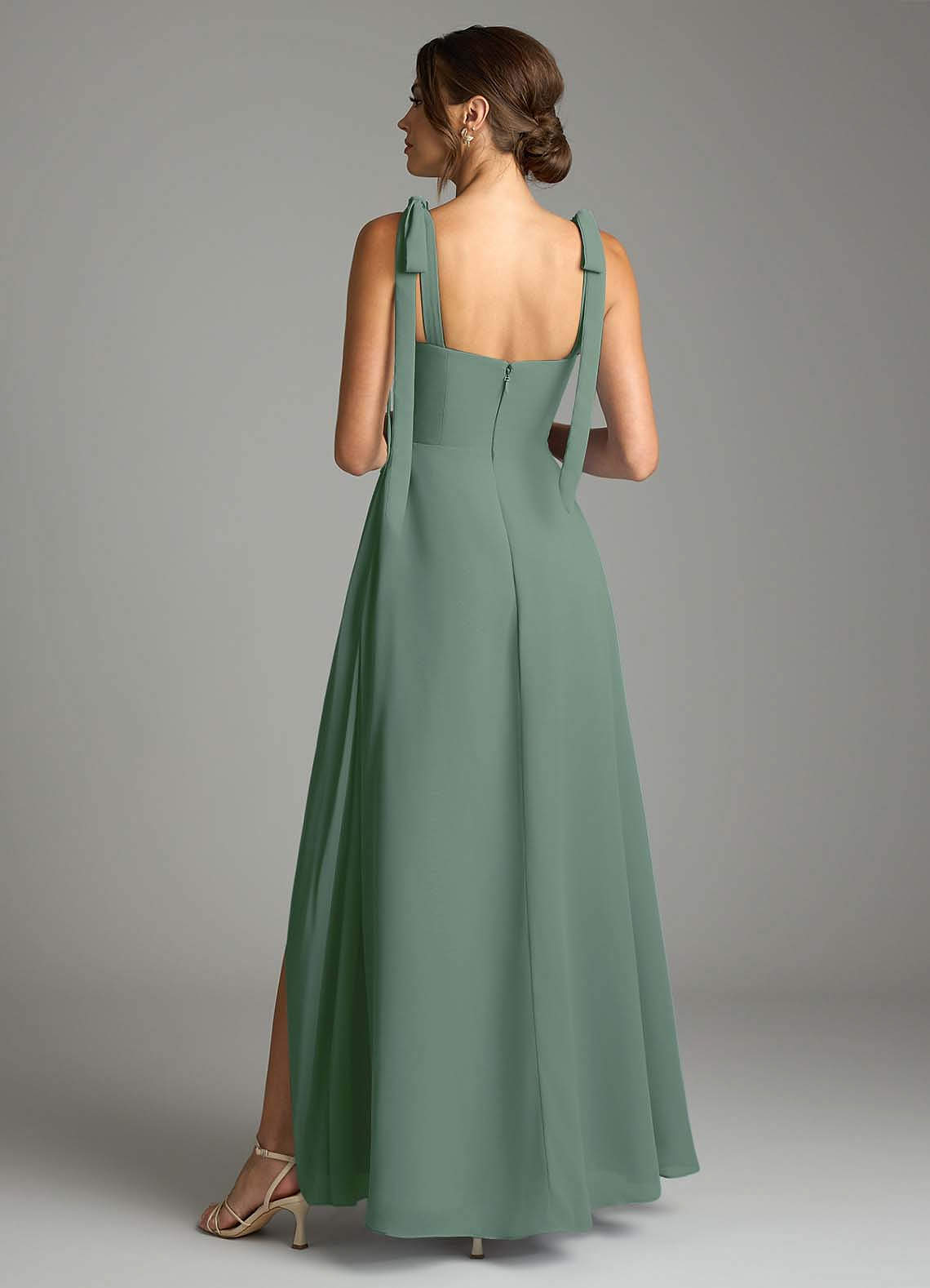 Azazie Debra Bridesmaid Dresses Eucalyptus A-Line with Pockets Chiffon Convertible Dress image9