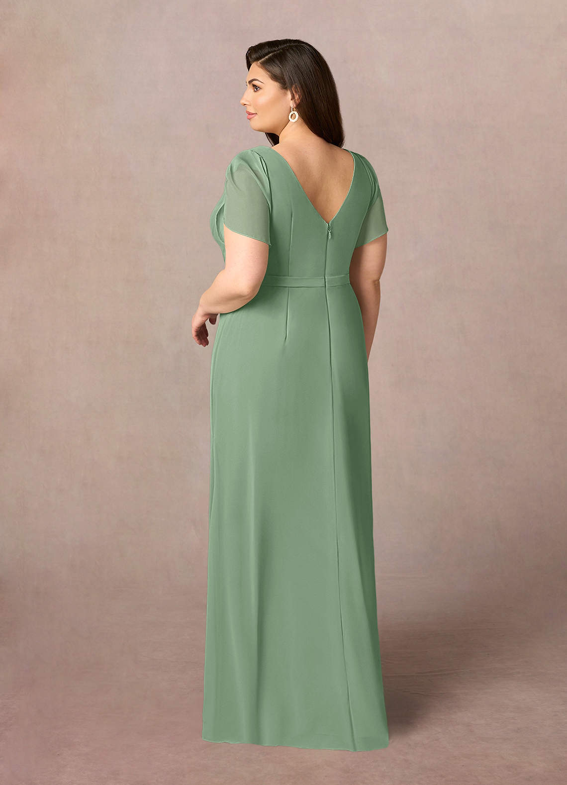 Azazie Marianne Mother of the Bride Dresses Matcha Sheath V-Neck Pleated Chiffon Dress image8