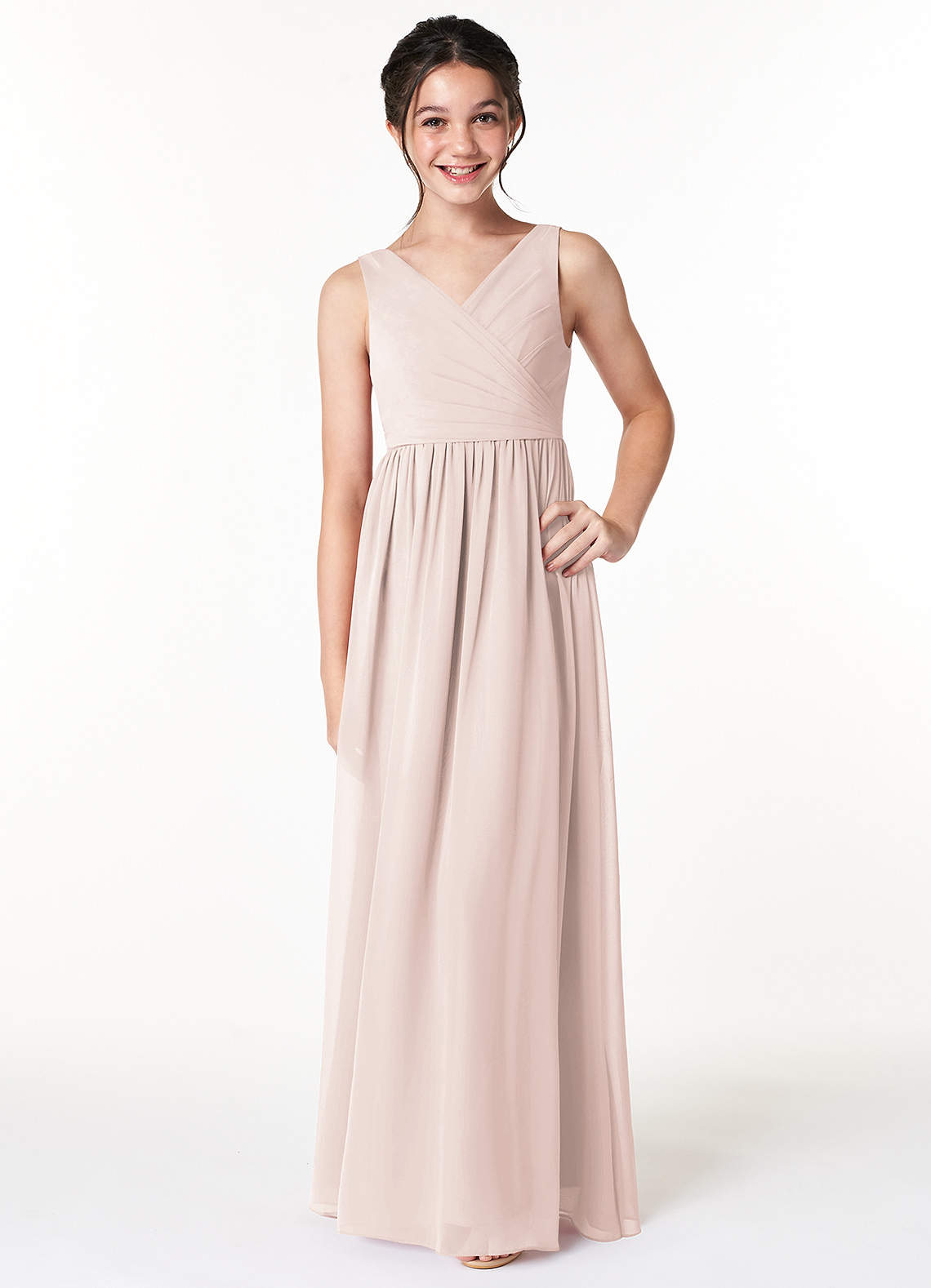 Azazie Sawyer Junior Rose Petal A-Line Pleated Chiffon Dress image1