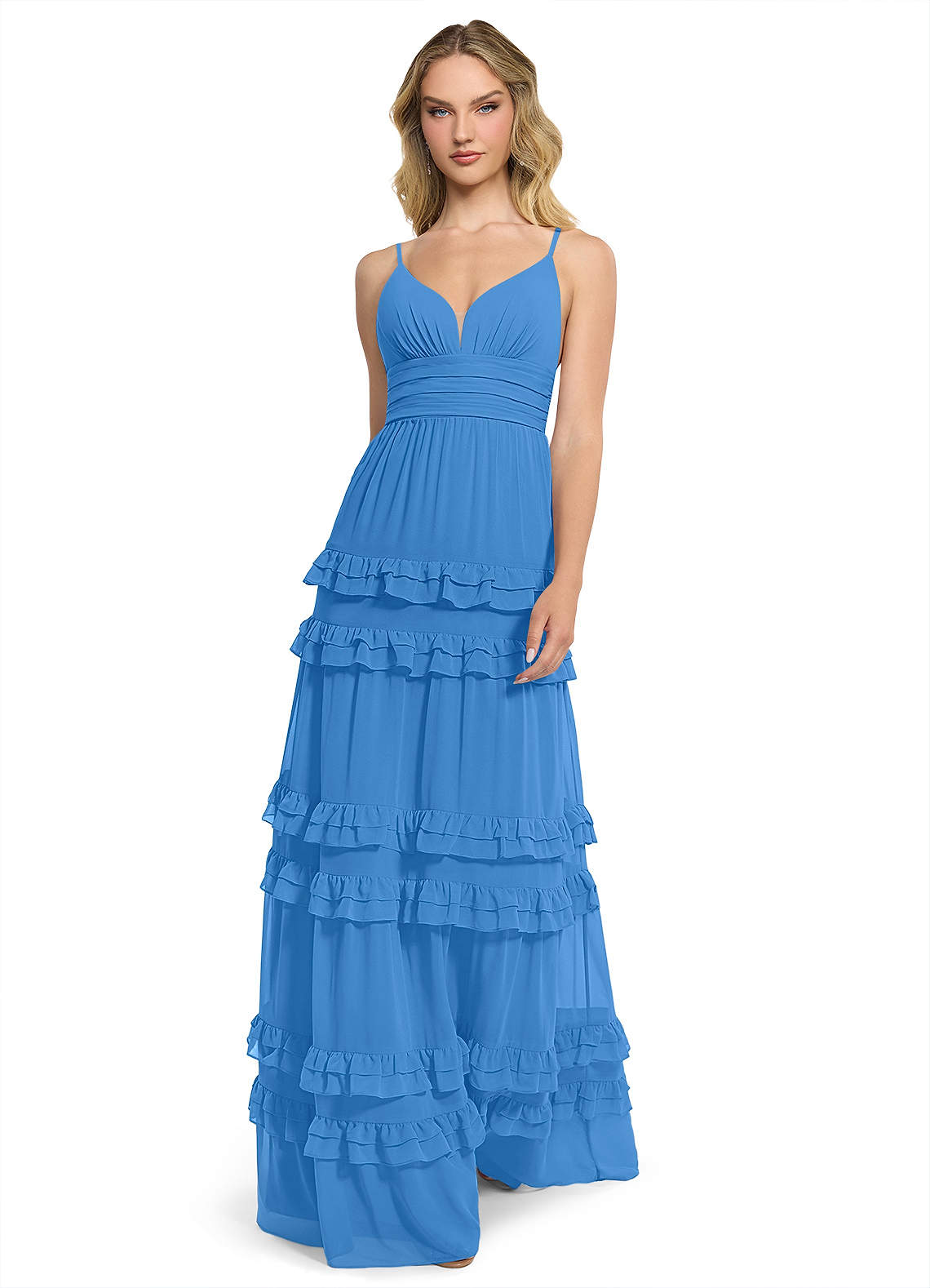 Azazie Rachel Jurken voor bruidsmeisjes Jurk van Chiffon met A-Lijn Blauwe Gaai image1