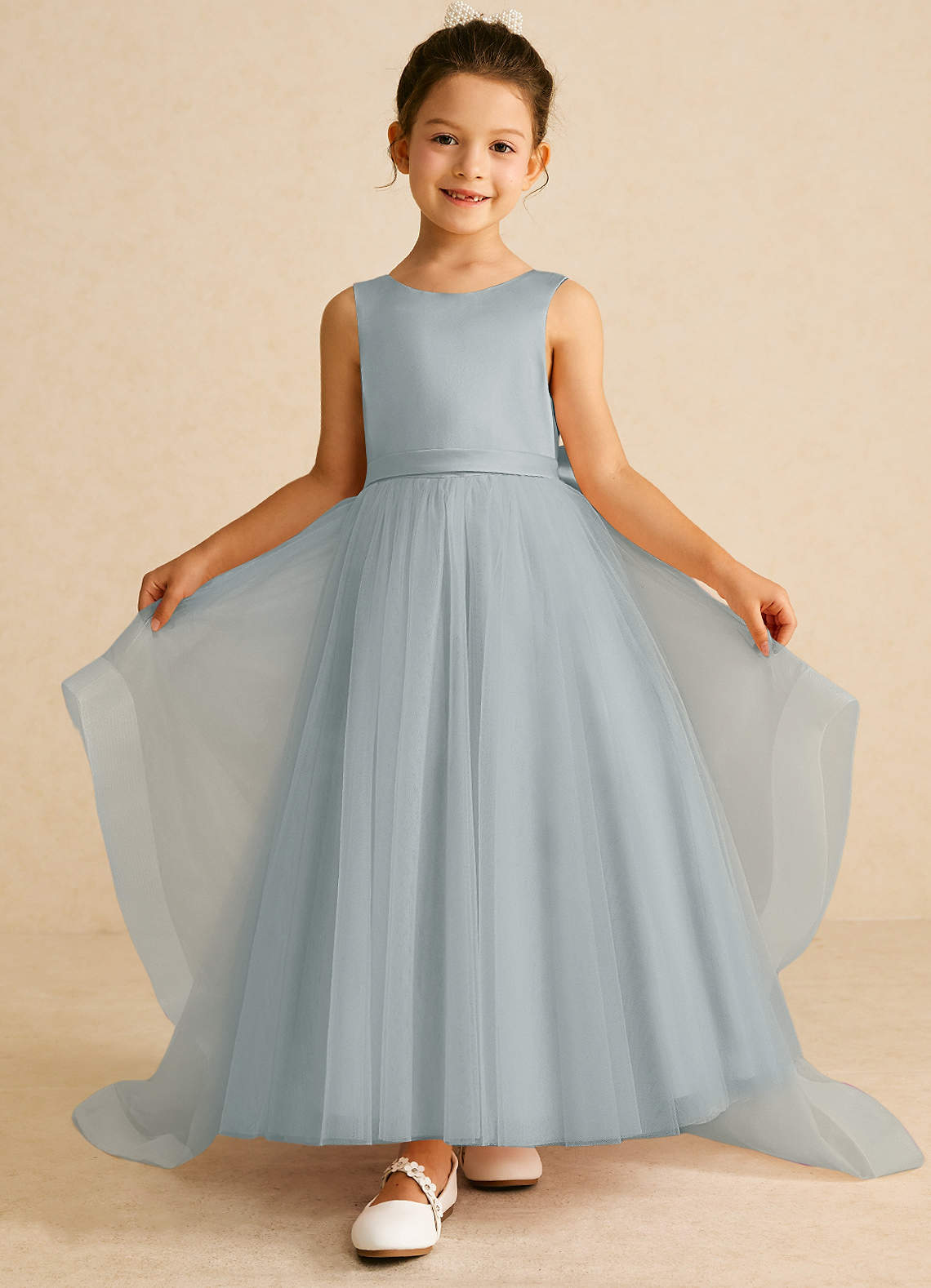 Azazie Pumpkin Flower Girl Dresses Dolphin Grey A-Line Convertible Tulle Dress image1