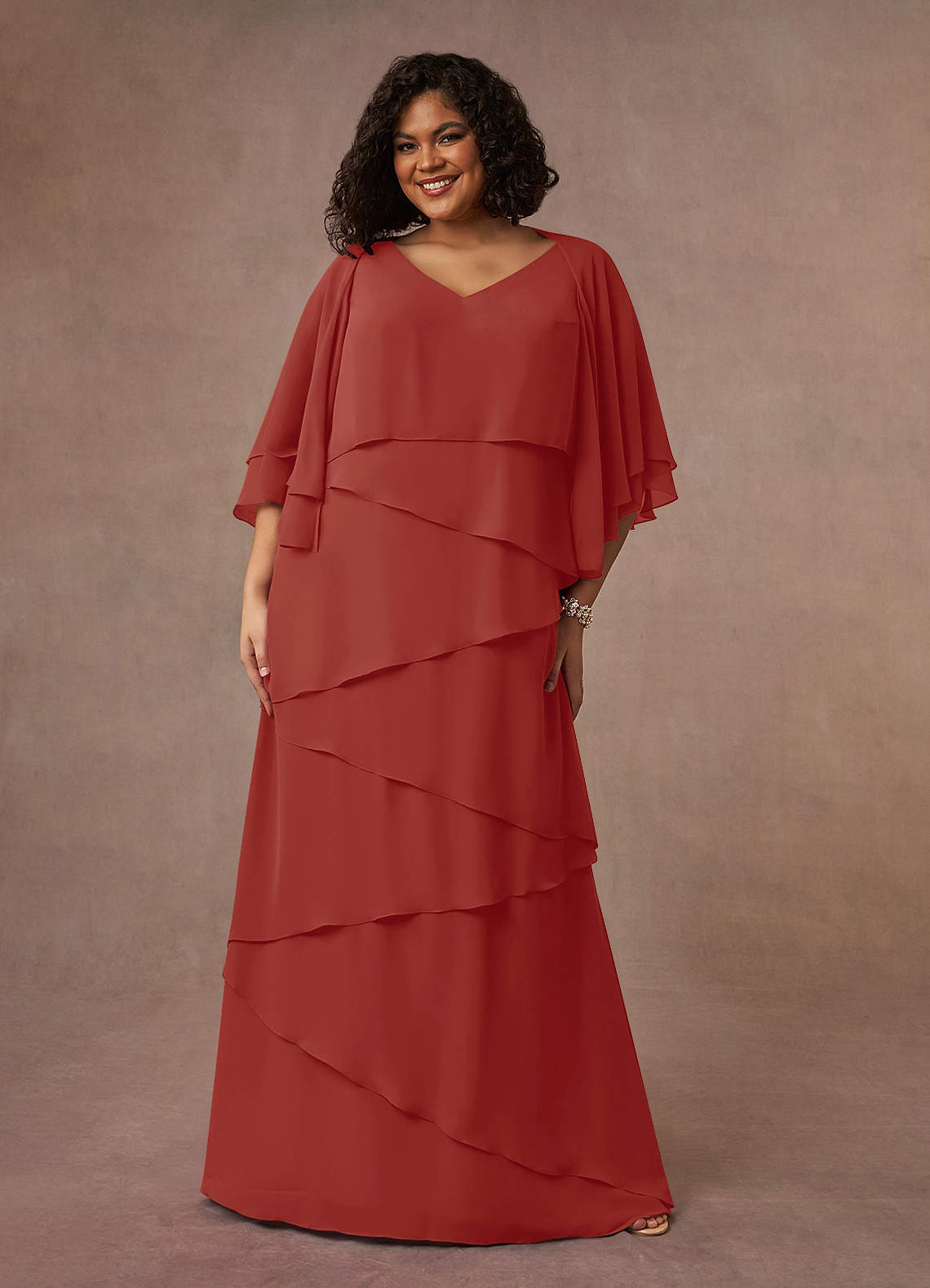 Azazie OHara Abiti per la Madre della Sposa Abito A-Line in Chiffon con Scollo a V Terracotta image1