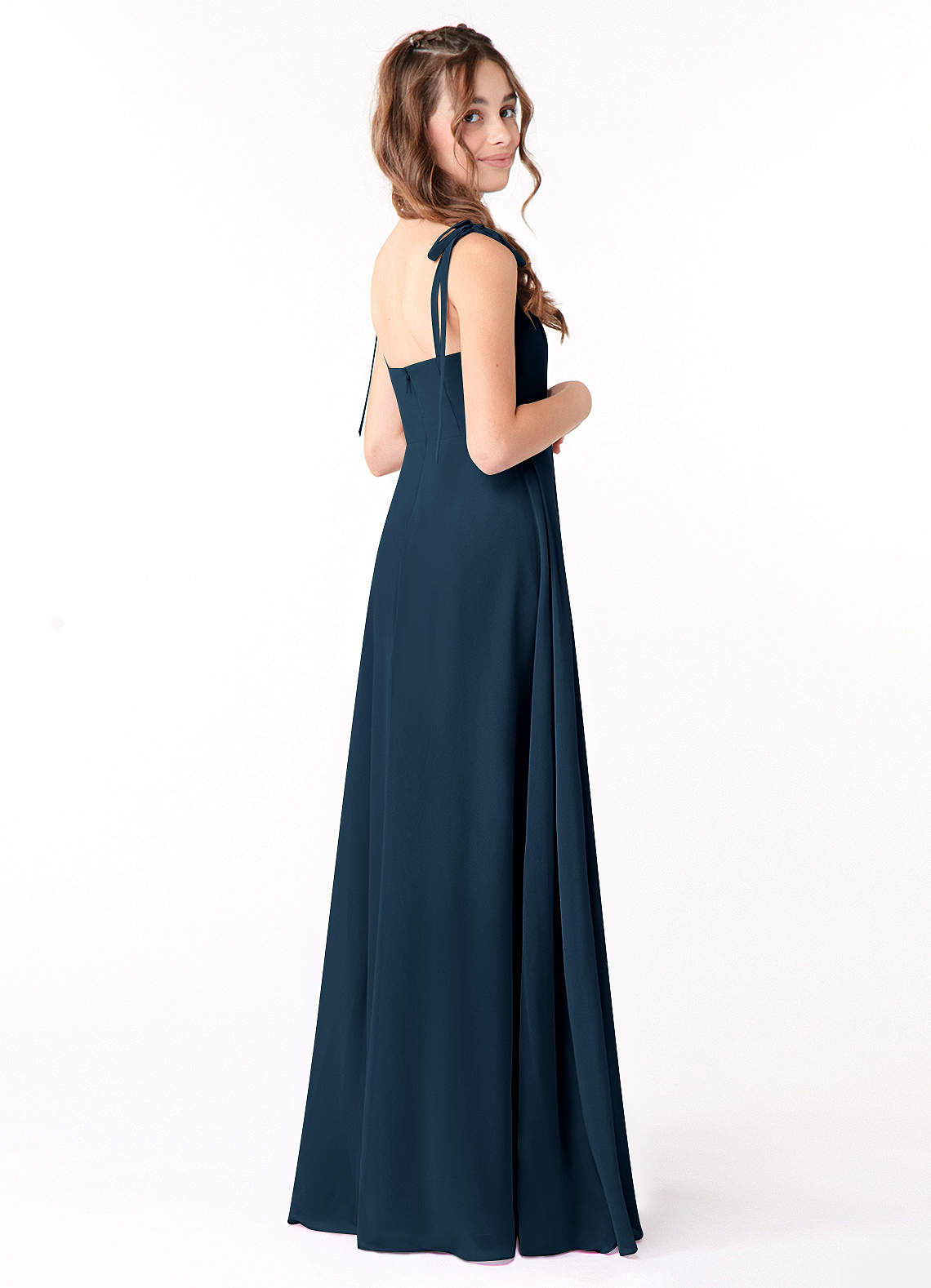 Azazie Rosey Junior Dark Navy A-Line Sweetheart Neckline Chiffon Dress image1