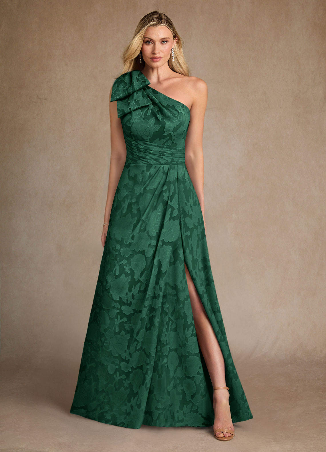 Azazie Easton Mother of the Bride Dresses Dark Green Ball-Gown One Shoulder Floral Burnout Dress image1